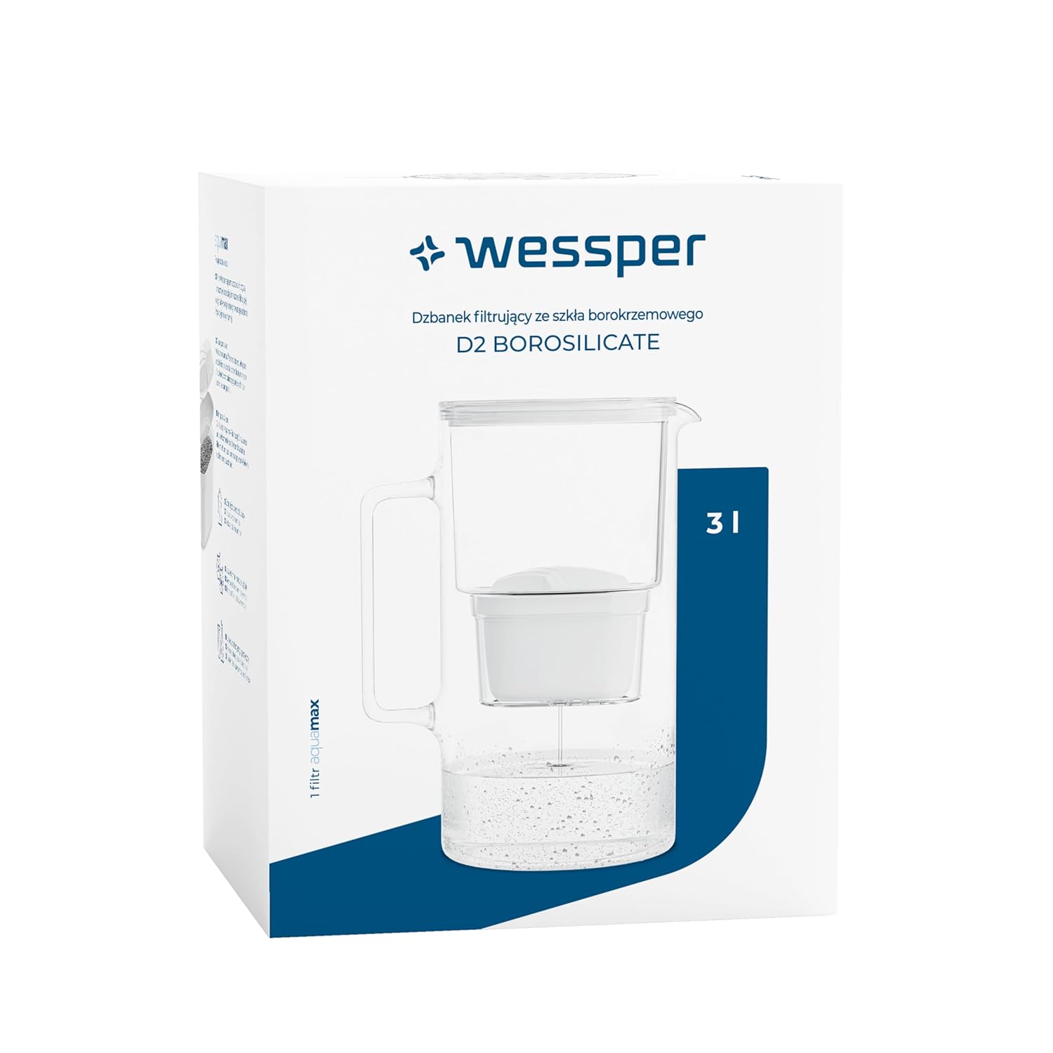 Wessper Wasserfilterkanne aus Glas, 3 l, kompatibel mit Brita Maxtra, inklusive 1 Wasserfilterkartusche, reduziert Kalk und Chlor, weiß – Bild 9
