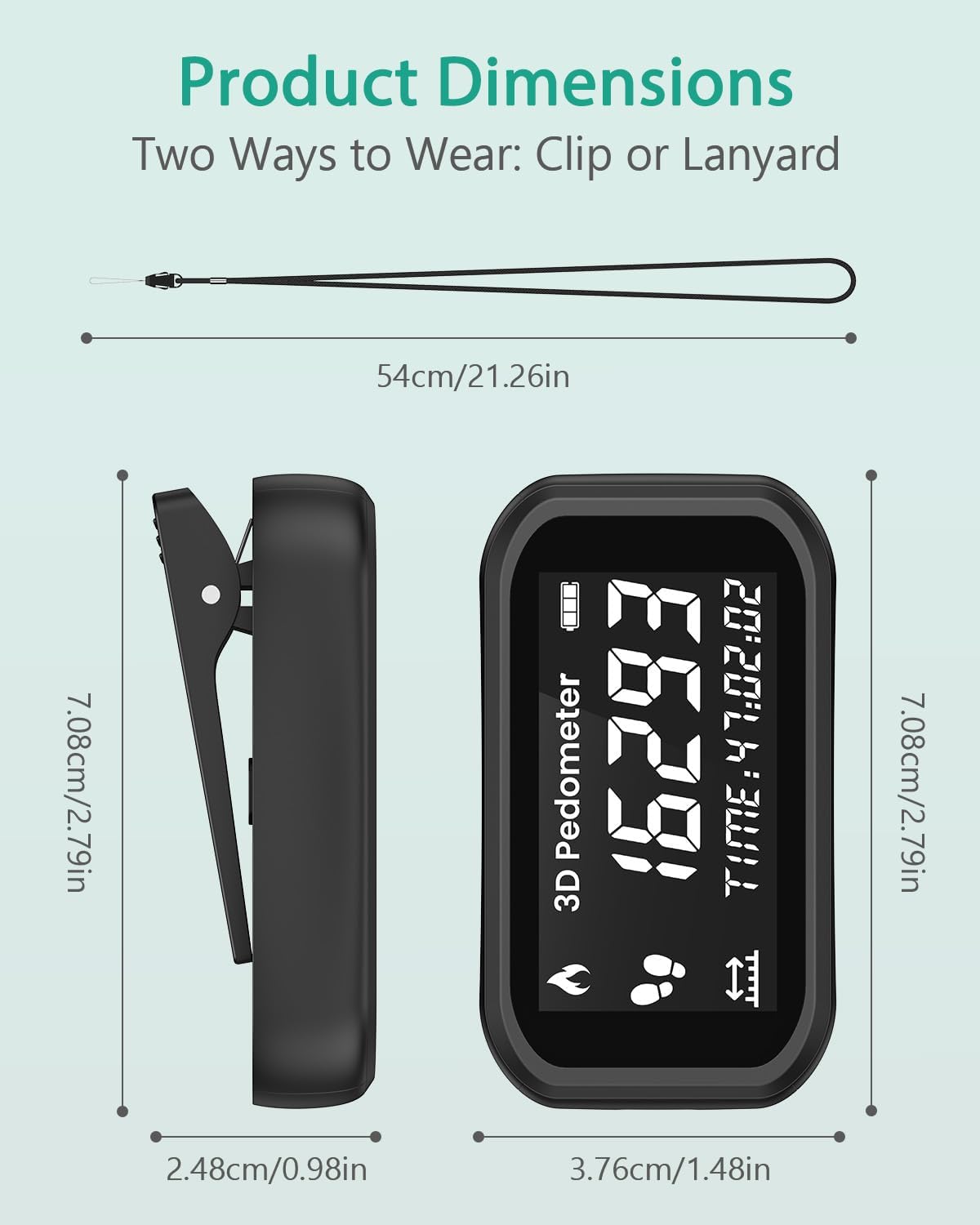 3D Schrittzähler Clips, ORIA Pedometer Schrittzähler, Einfacher Fitness Tracker Fußgelenk Rollator wasserdichter Kalorienzähler für Senioren Damen Kinder, Lanyard,Uhr, Ohne App und Handy,Hosentasche – Bild 5
