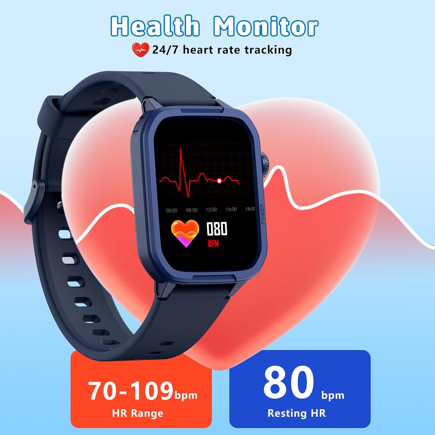 Smartwatch Kinder Fitness Tracker Uhr Digitale Fitnessuhr mit Schrittzähler, 24/7 Puls, IP68 Wasserdicht, Schlafmonitor, Wecker, Geschenk für Kinder Mädchen Jungen 6-16 (Blau) – Bild 5