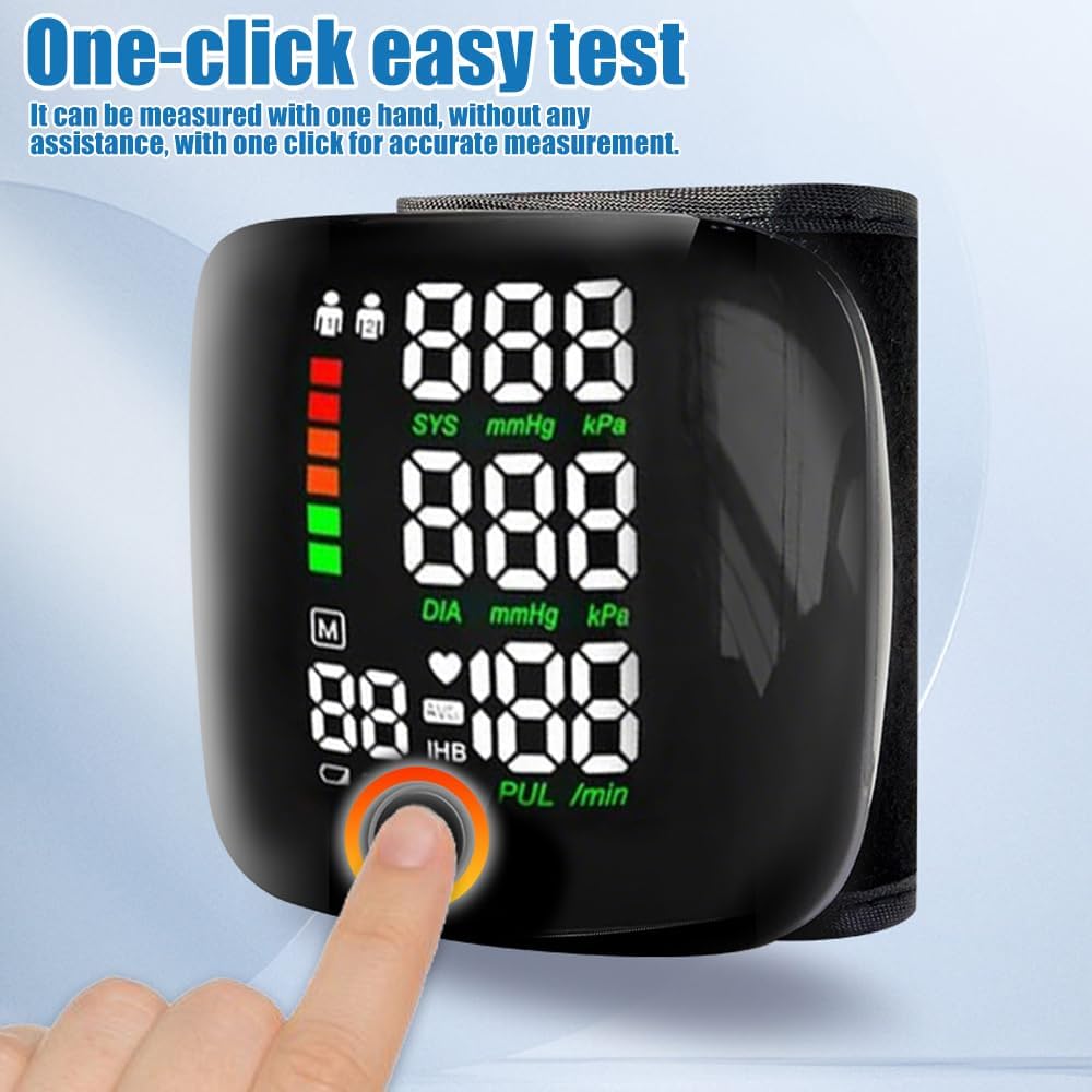Handgelenk-Blutdruckmessgerät, deutsche Aussprache, Blutdruckmessgerät Handgelenk mit LCD-Bildschirm, automatisches Blutdruckmessgerät, 2 x 99 Speicherplätze, für Handgelenke 13,5–19,5 cm – Bild 3