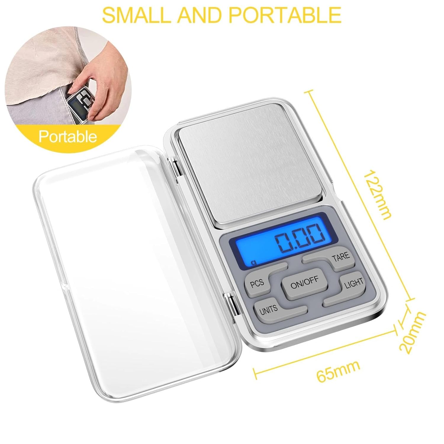 Fousenuk Taschenwaage, Lebensmittelwaage, Edelstahl-Haushaltswaage mit LCD-Display und Tara-Funktion, digitale Küchenwaage, hohe Präzision 500 g/0,01 g, für Kaffee, Lebensmittel, Schmuck – Bild 2