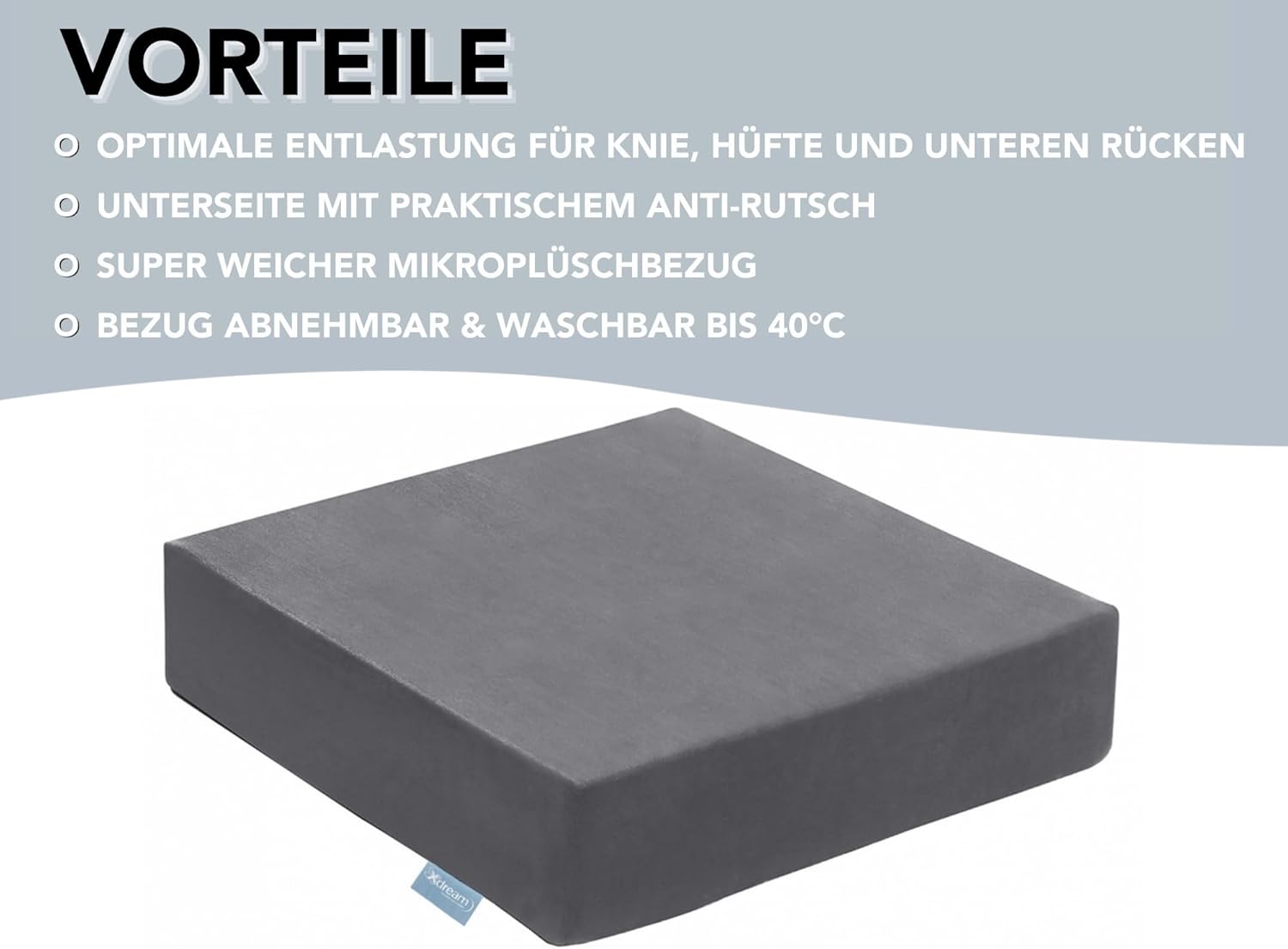 XDREAM Sitzerhöhung, Aufstehkissen, Stehhilfe, formstabiles Sitzkissen, Sitzerhöhung, abnehmbarer, waschbarer Bezug, Öko-Tex zertifiziert, 40 x 40 x 10 cm – Bild 4