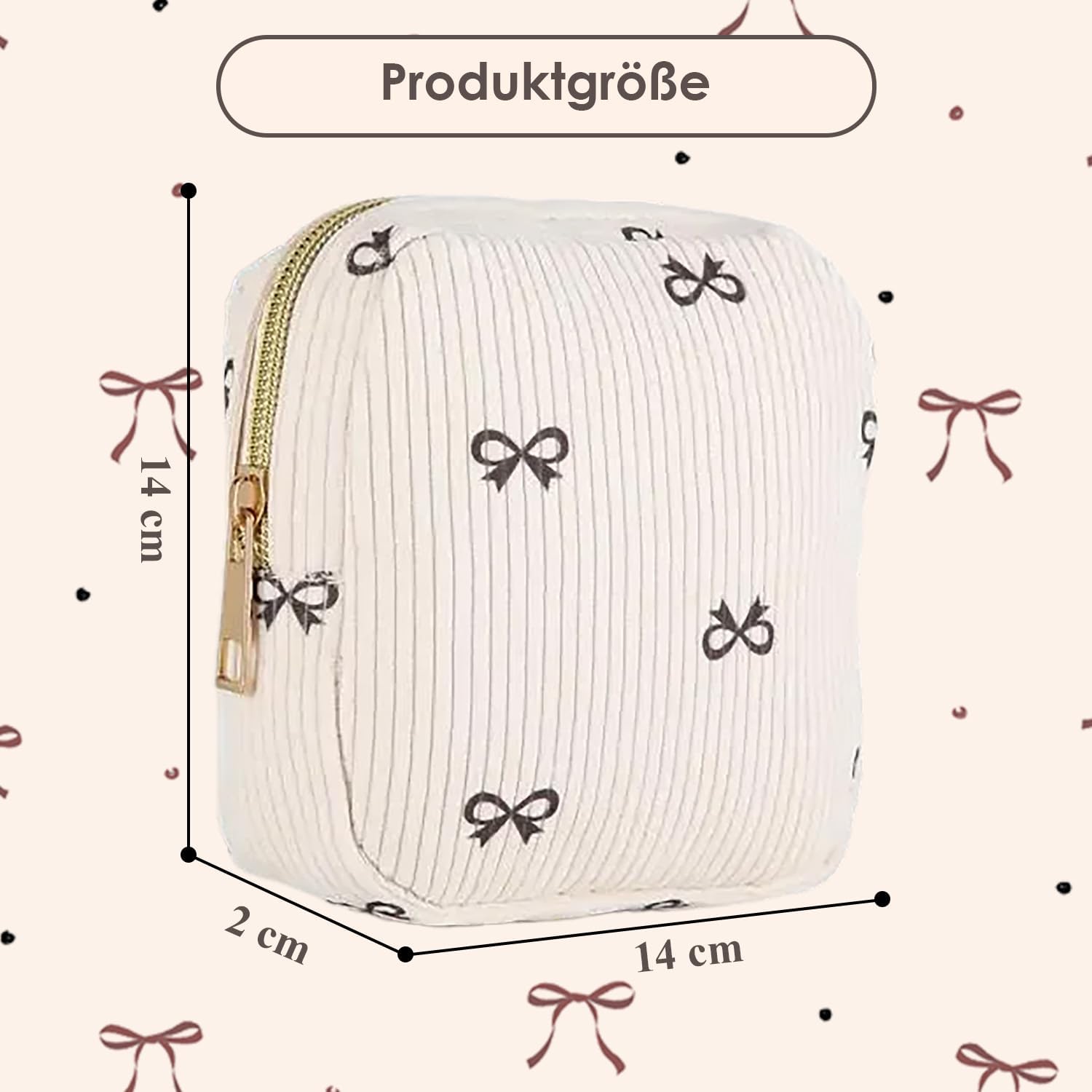 Aufbewahrungstasche für Damenbinden, Hygienetasche für Damenbinden, Cord-Tampon-Aufbewahrung, Kosmetiktasche klein für Damenbinden und Tampons, Reiseutensilien, tragbare Make-up-Tasche für Frauen und Mädchen (Schleife) – Bild 7