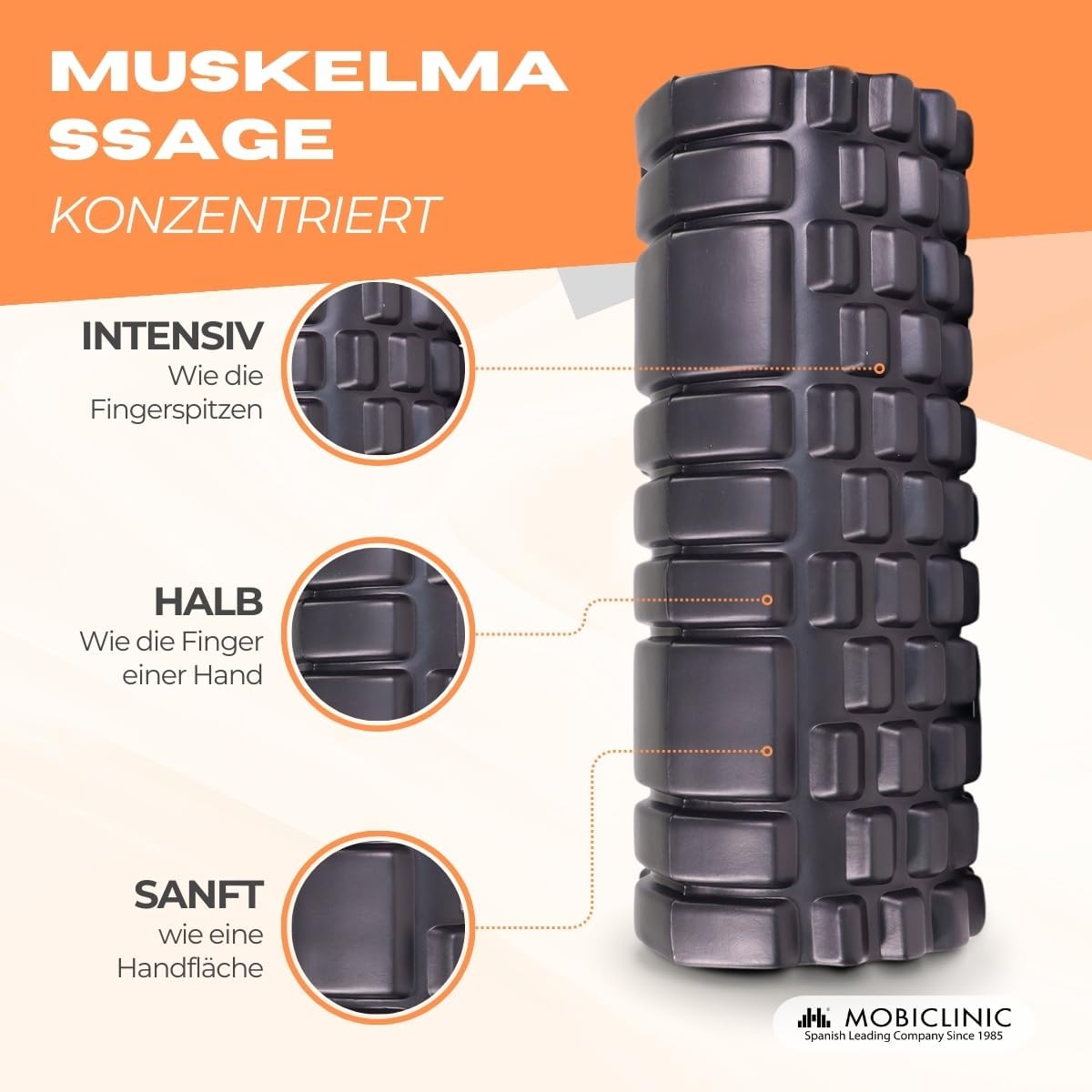 Mobiclinic Fitness, Faszienrolle, Fitroller, Schaumstoff und EVA, 14 x 33 cm, Pilates, Yoga, Dehnübungen, tragbar, multifunktional, europäische Marke, für den gesamten Körper, 3 Intensitätsstufen – Bild 6