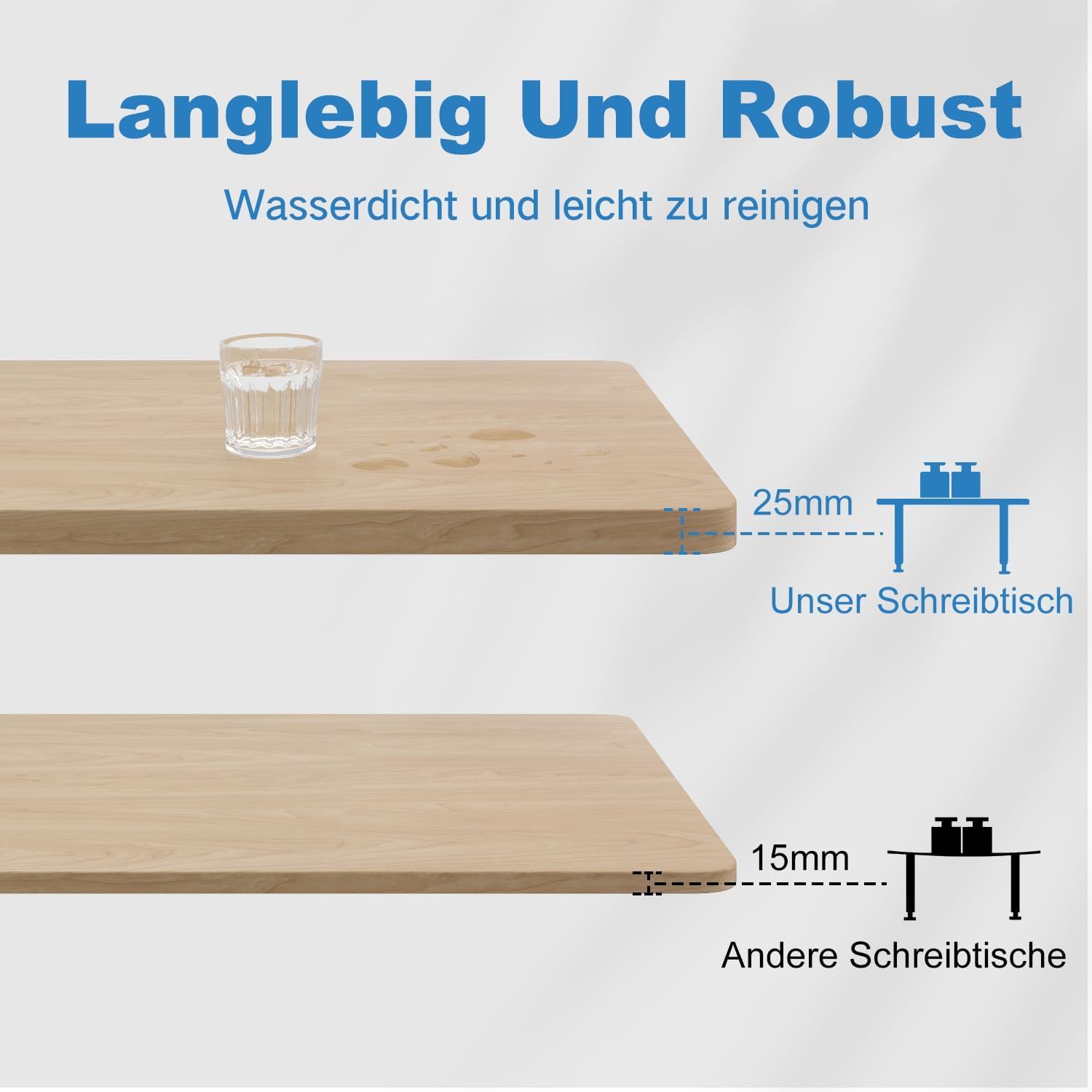 Devoko Höhenverstellbarer Schreibtisch mit 2 Motoren, 25 mm einteilige Tischplatte, 160 x 80 cm, mobiler elektrischer Computertisch mit Kabelmanagement, Eiche, perfekte Ergonomie für Ihr Büro – Bild 6