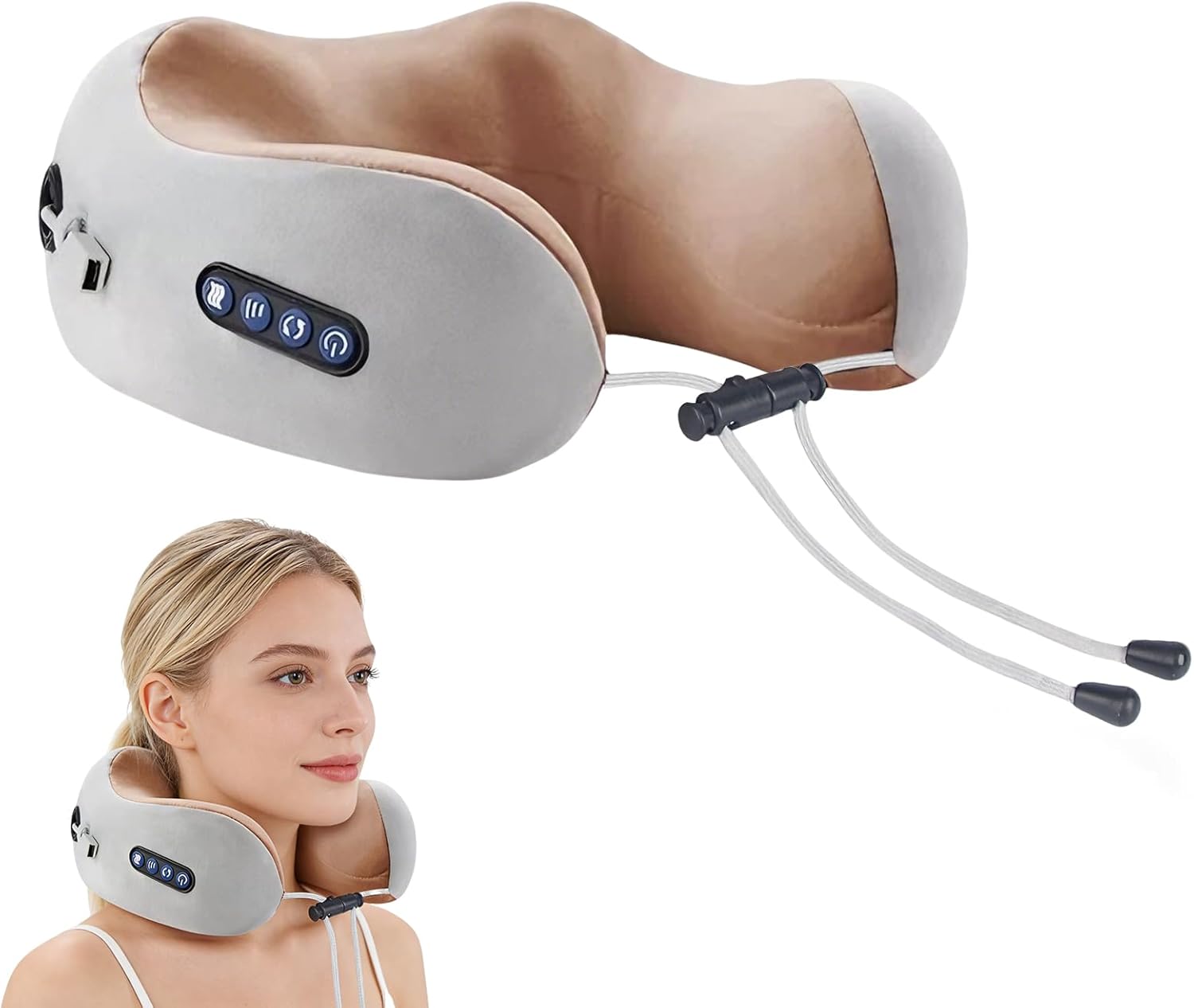 Nackenmassagegerät kabellos mit Wärme, U-förmiges Nackenmassagegerät aus Memory-Schaum, elektrisches Nackenmassagegerät mit Tiefenknetfunktion – für Reisen, Auto, Büro und Zuhause