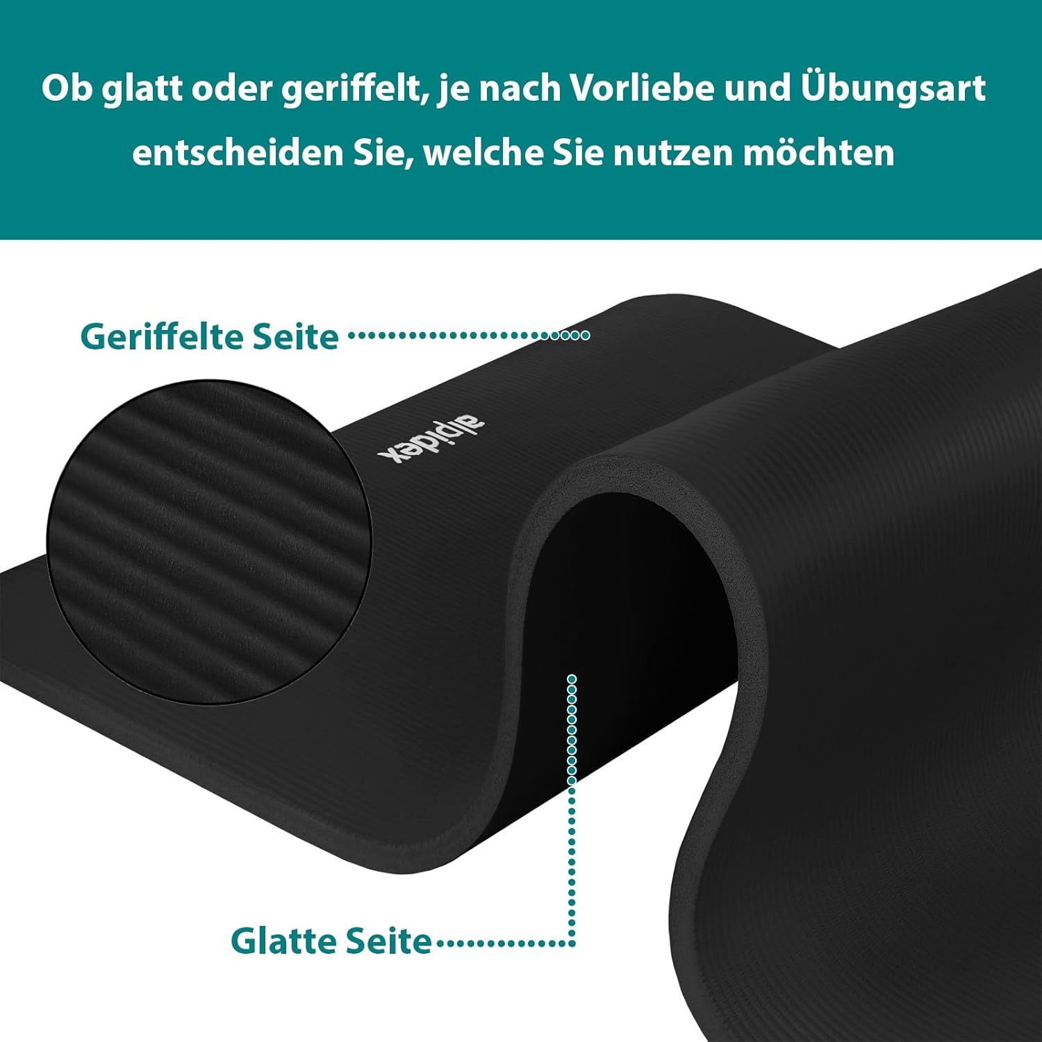 ALPIDEX Yogamatte extra dick 1,5 cm, Gymnastikmatte, 3 Größen, E-Book, rutschfest, phthalatfrei, Fitnessmatte, Gymnastik, Pilates, Sport, Physio, HIIT, Yoga, Trainingsmatte, Schlafmatte – Bild 3