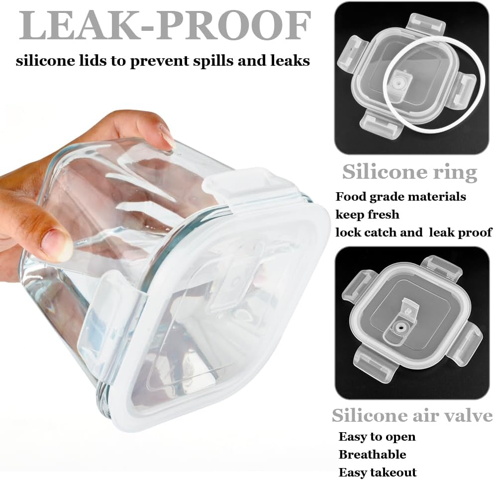 880 ml Glasbehälter mit Deckel, 2er-Set Meal-Prep-Gläser, Glasschüssel mit Deckel, Glas-Suppenbehälter, Frischhaltedosen, Glas, spülmaschinenfest, mikrowellen- und gefriergeeignet, BPA-frei – Bild 4