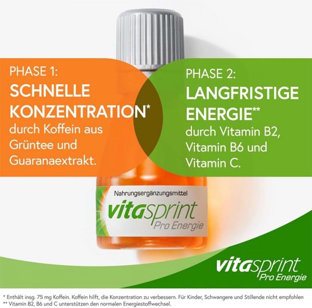 Vitasprint Pro Energy Trinkflasche – natürliches Nahrungsergänzungsmittel für verbesserte Konzentration* – 1 x 24 Trinkampullen – Bild 6