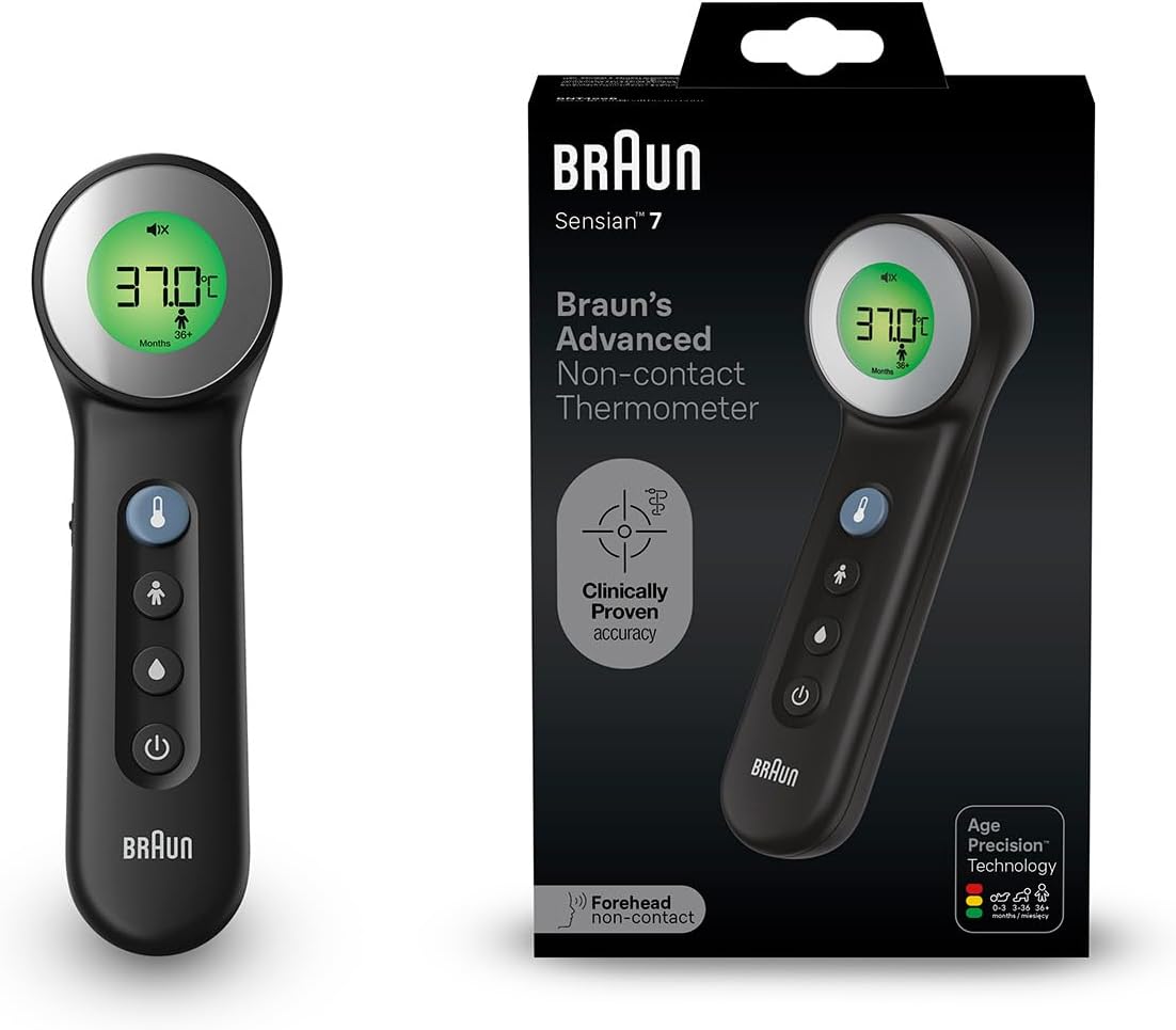 Braun Sensian 7 Kontaktloses Stirnthermometer, Age Precision-Technologie, 3-in-1, farbcodierte Digitalanzeige, geeignet für Babys und Kinder, die Marke Nr. 1 bei Ärzten (1), BNT400