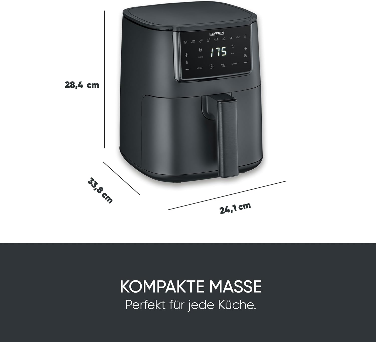 Severin Heißluftfritteuse, Single, Fritteuse zum Kochen ohne Fett, Touch-Display, 8 Automatikprogramme, vielseitige Zubereitung, Warmhaltefunktion, 4L, 1300W, Schwarz, FryLight, FR 2461 – Bild 9