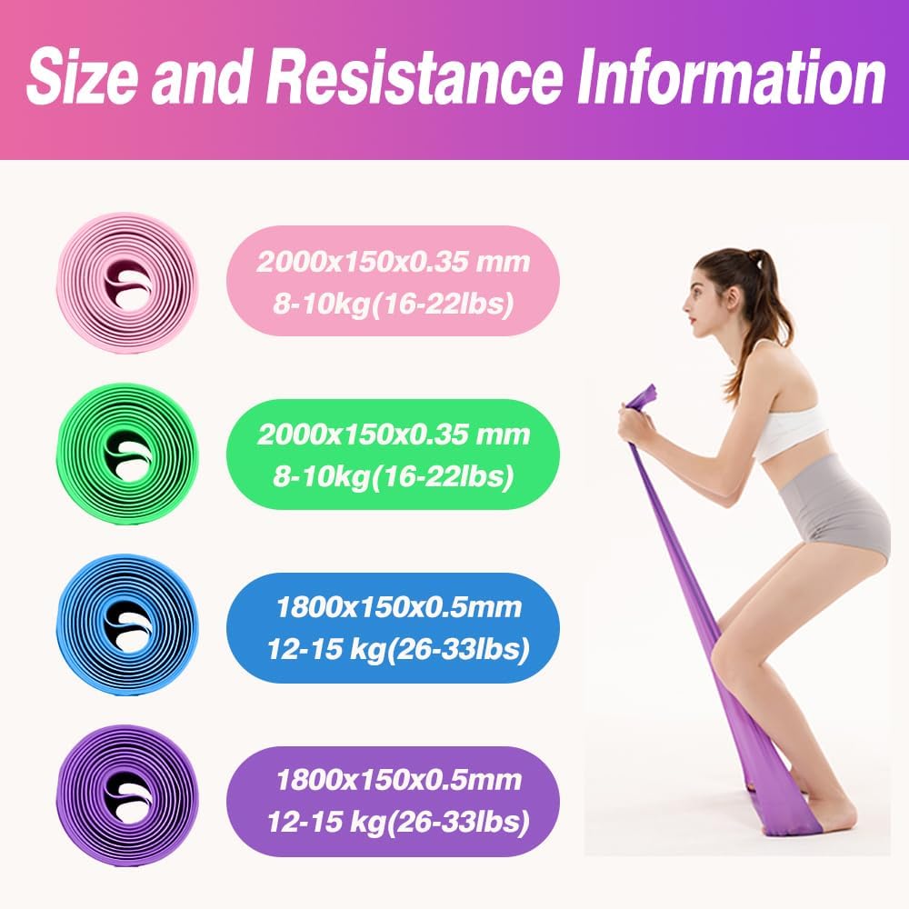 Fitnessband Gymnastikband Fitnessbänder - 2 STÄRKEN 8-10kg/12-15kg Premium Lang 1,8/2 Meter Übungsband Widerstandsbänder für Yoga, Pilates, Crossfit, Rehabilitation – Bild 2