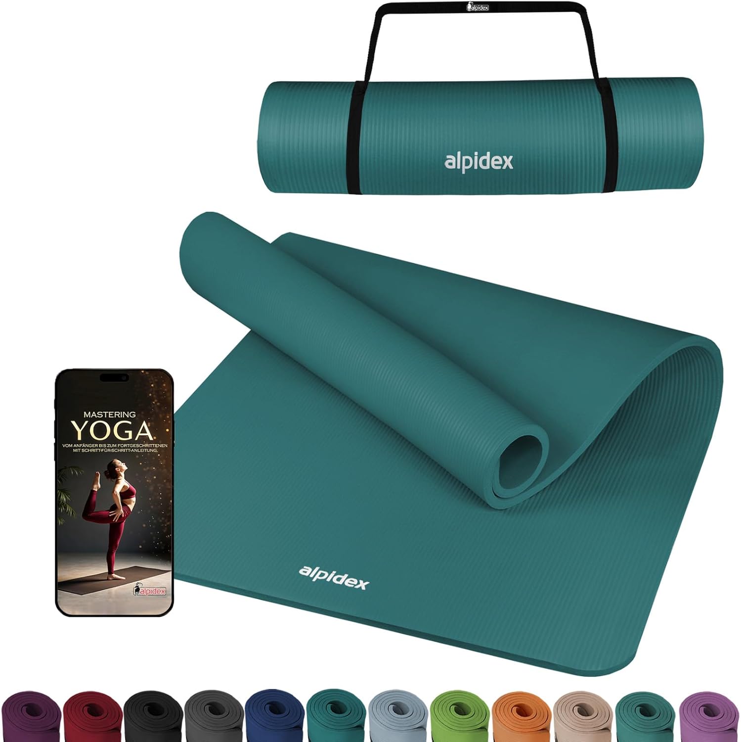 ALPIDEX Yogamatte extra dick 1,5 cm, Gymnastikmatte, 3 Größen, E-Book, rutschfest, phthalatfrei, Fitnessmatte, Gymnastik, Pilates, Sport, Physio, HIIT, Yoga, Trainingsmatte, Schlafmatte