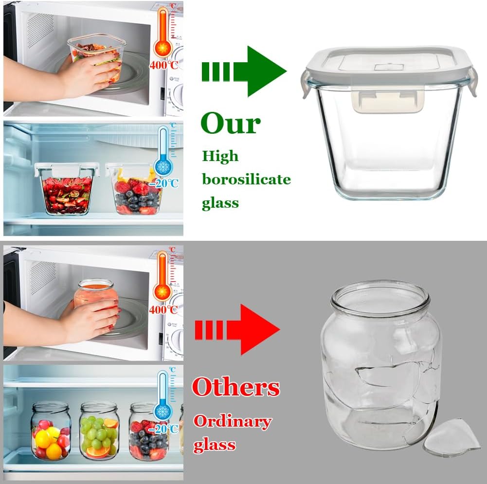 880 ml Glasbehälter mit Deckel, 2er-Set Meal-Prep-Gläser, Glasschüssel mit Deckel, Glas-Suppenbehälter, Frischhaltedosen, Glas, spülmaschinenfest, mikrowellen- und gefriergeeignet, BPA-frei – Bild 5