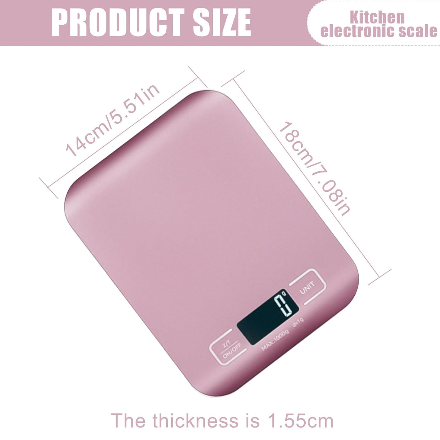 Digitale Küchenwaage, 10 kg/1 g, USB wiederaufladbare digitale Küchenwaage mit LCD-Display & Tara-Funktion, professionelle Küchenwaage mit Akku-Ladekabel, Roségold – Bild 2