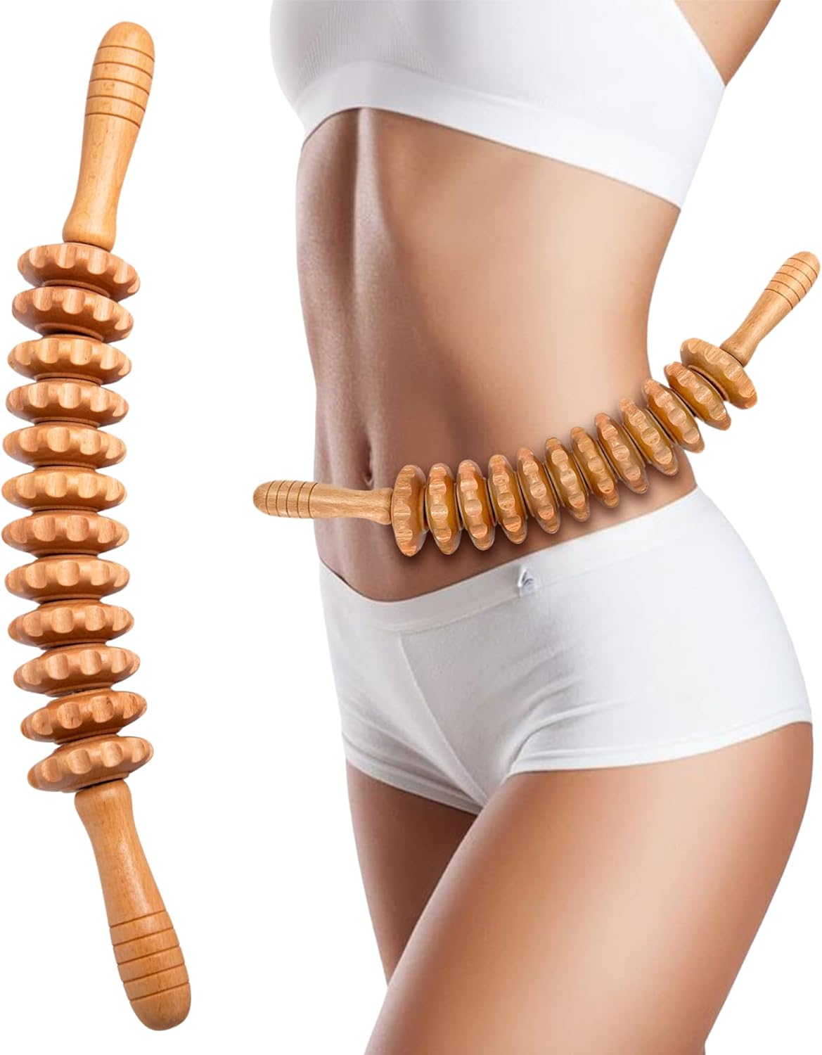 Faszienstab Holz Massageroller, Faszienroller Holz, Massageroller Massagegerät, Massageroller mit Griff, Massagestab, Faszienroller Massagegerät, Therapiemassagegerät