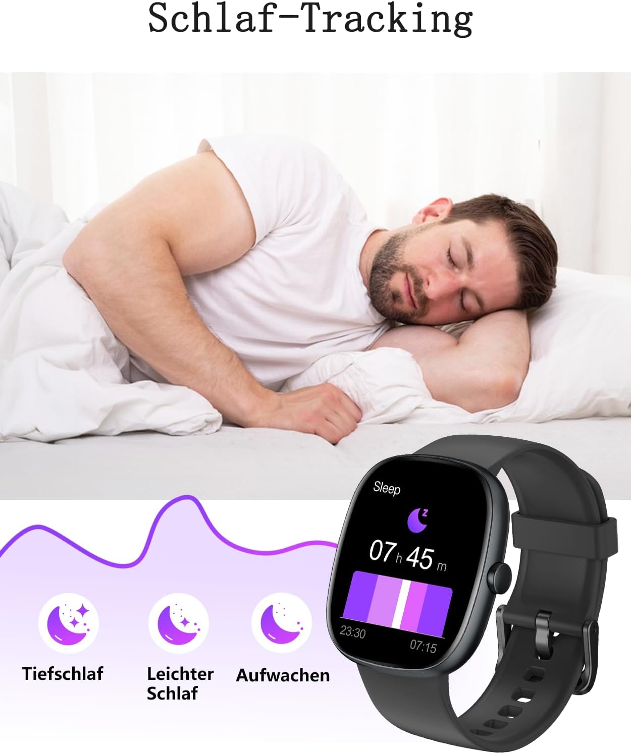 Smartwatch Damen Herren mit Telefonfunktion, 1,85 Zoll Smartwatch mit SpO2/Herzfrequenz/Schlafmonitor/Schrittzähler 100+ Sportmodi, IP68 wasserdichte Fitnessuhr Whatsapp Notify für Android iOS Handy – Bild 5