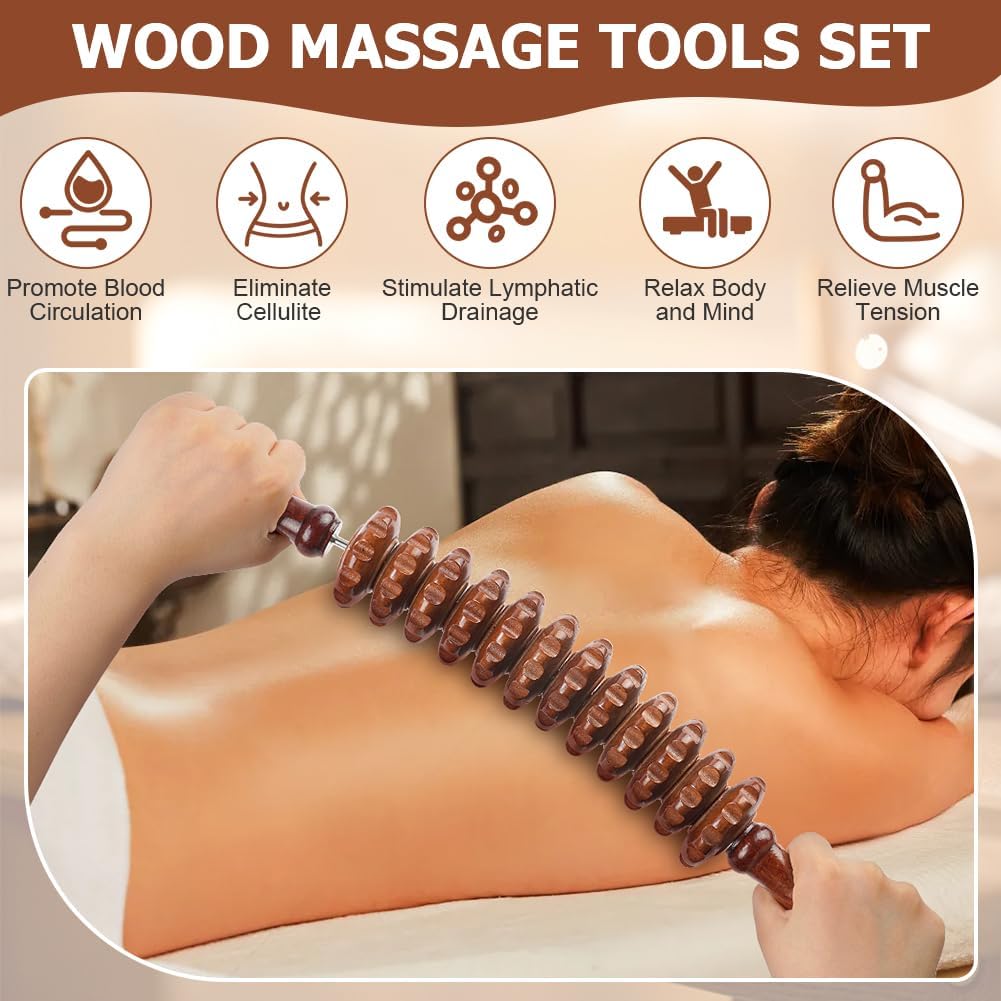 ACWOO Holz Faszienrolle, Holz Faszienrolle 2 Stück Massagerollen, Anti Cellulite Massagegerät, Massagerolle für Muskelentspannung, Körperformung, Gua Sha Massage – Bild 4