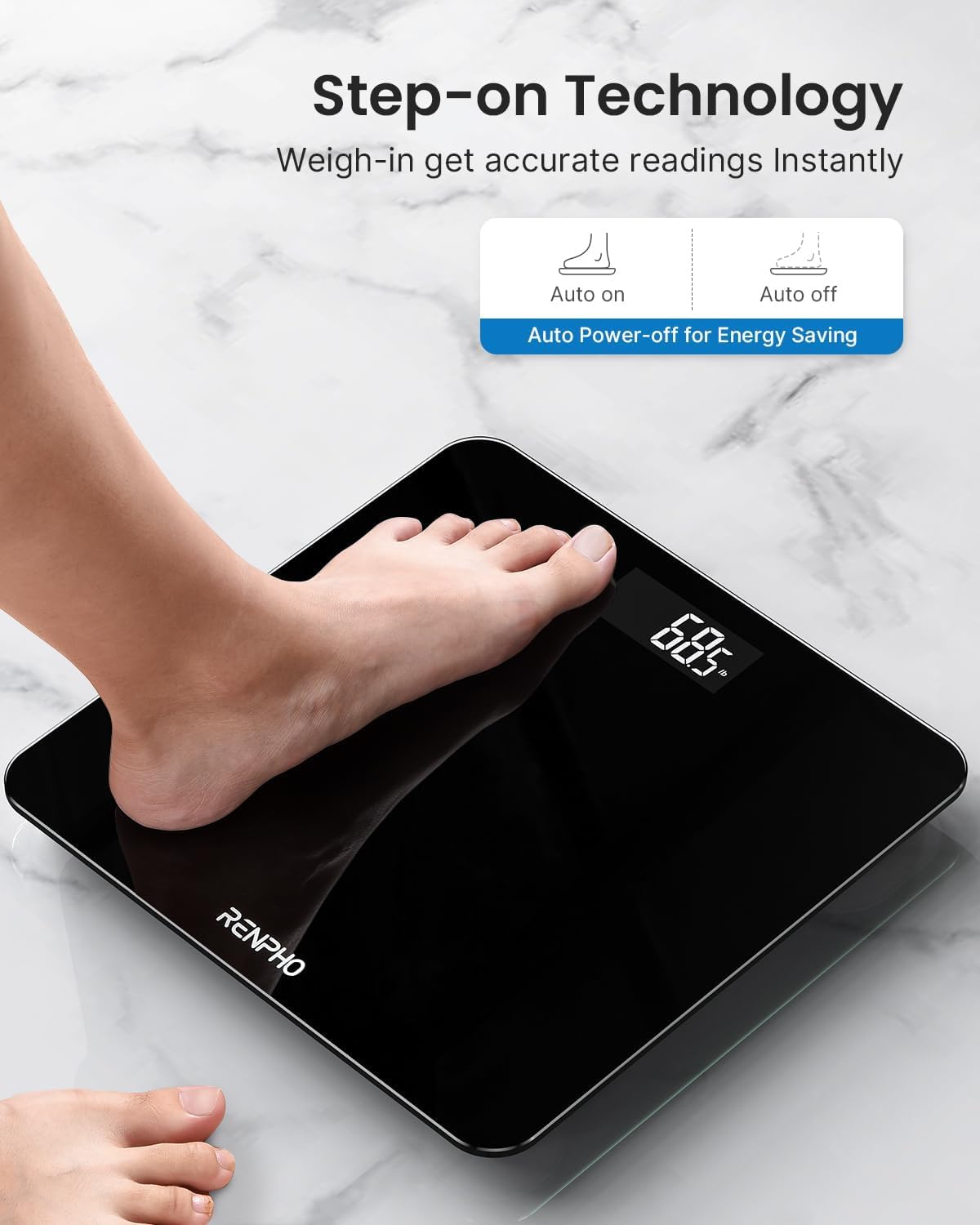 RENPHO Digitale Personenwaage, ultraschlanke Körperwaage mit hochpräzisen Sensoren, Smart Scale mit Step-On-Technologie, schwarz – Bild 4