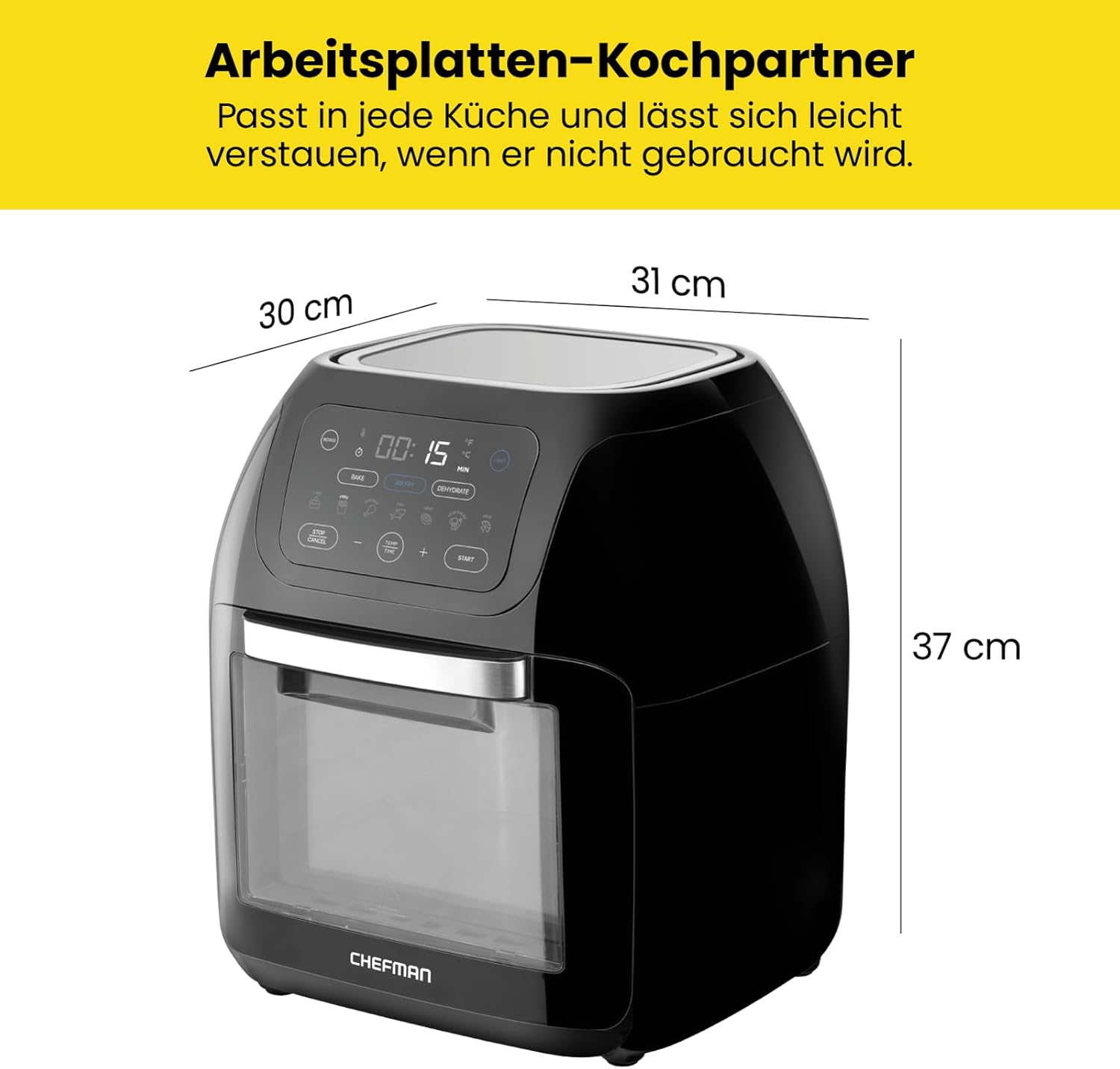 Chefman Multifunktionale digitale Heißluftfritteuse + Drehspieß, Dörrgerät, Konvektion, 17 Touchscreen-Voreinstellungen, XL 10L-Familiengröße, automatische Abschaltung, großes Sichtfenster, Schwarz – Bild 10