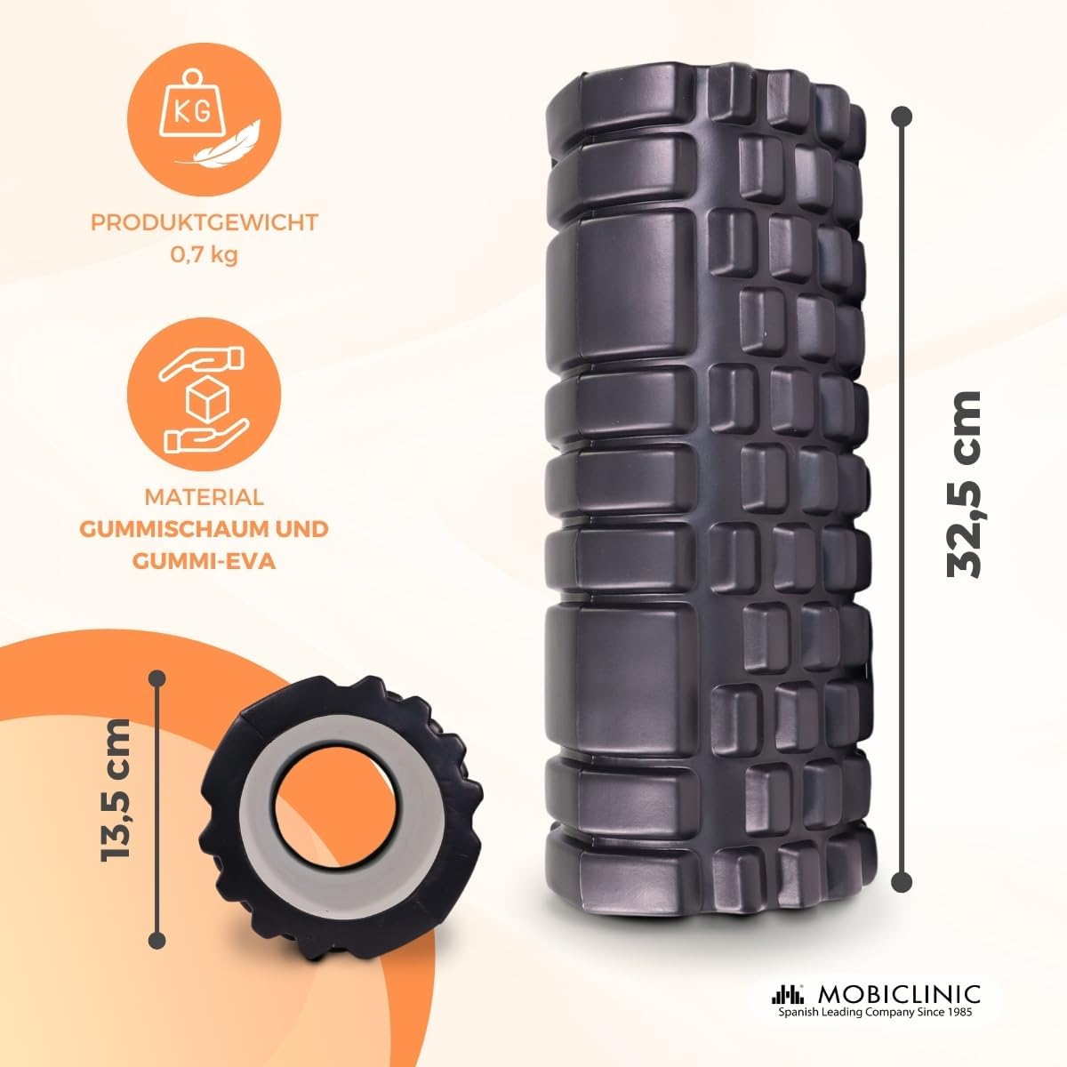 Mobiclinic Fitness, Faszienrolle, Fitroller, Schaumstoff und EVA, 14 x 33 cm, Pilates, Yoga, Dehnübungen, tragbar, multifunktional, europäische Marke, für den gesamten Körper, 3 Intensitätsstufen – Bild 2