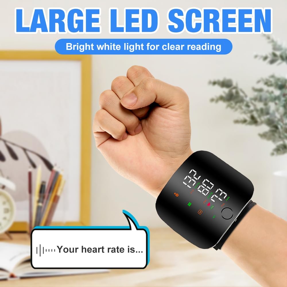 Blutdruckmessgerät, digitales Handgelenk-Blutdruckmessgerät mit LCD-Bildschirm, 99 x 2 Lesespeicher, automatische Sprachausgabe, automatisches Blutdruckmessgerät, verstellbare Handgelenkmanschette – Bild 5