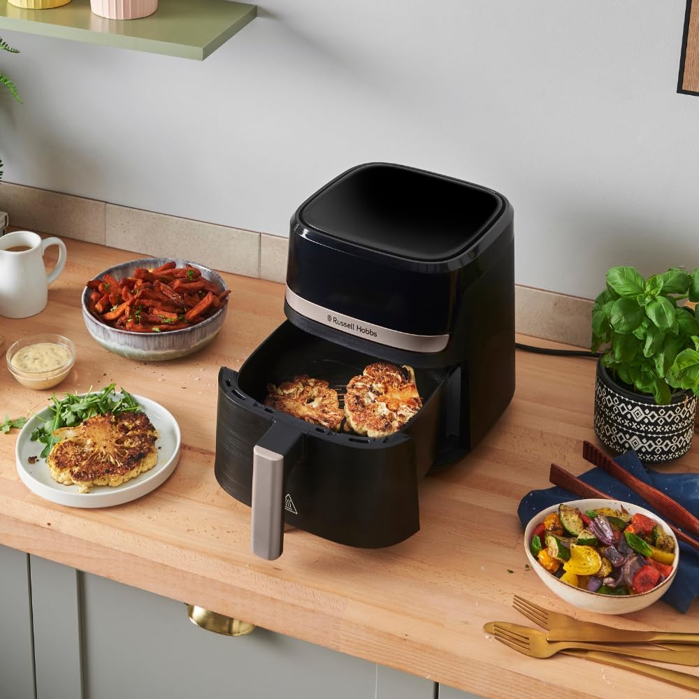 Russell Hobbs SatisFry 27610-56 Heißluftfritteuse L, 4,3 l, Rapid AirFryer (sehr kleines Gehäuse, sehr leise, 9 Programme), spülmaschinenfest, Fritteuse ohne Öl, Touchscreen, Grillen, Backen, Braten usw – Bild 4