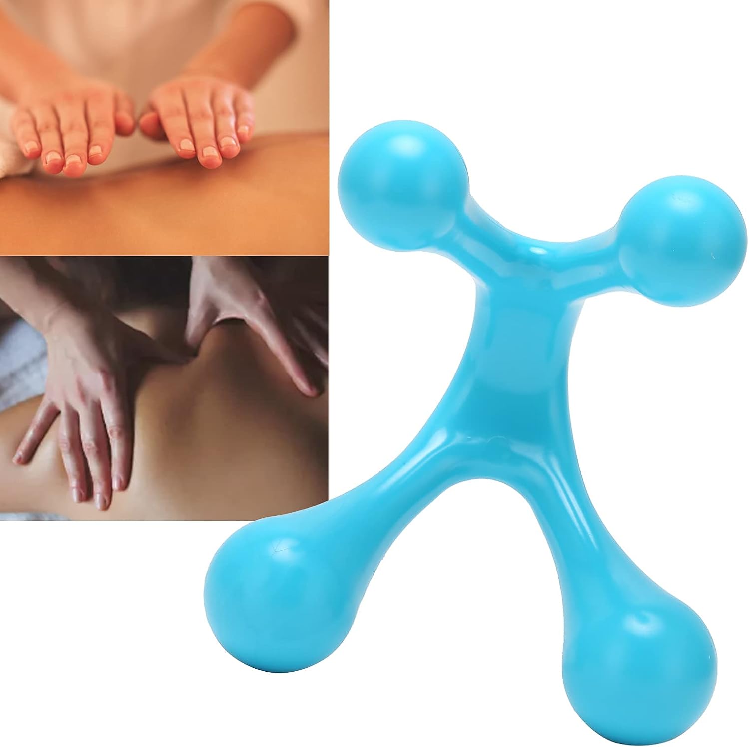 Manuelles 4-Punkt-Massagegerät, Triggerpunktmassage, handgehaltenes Selbstmassagegerät, Entspannung des ganzen Körpers, Massagezubehör für Rücken, Nacken, Schultern und Füße, Kunststoff, Blau – Bild 4