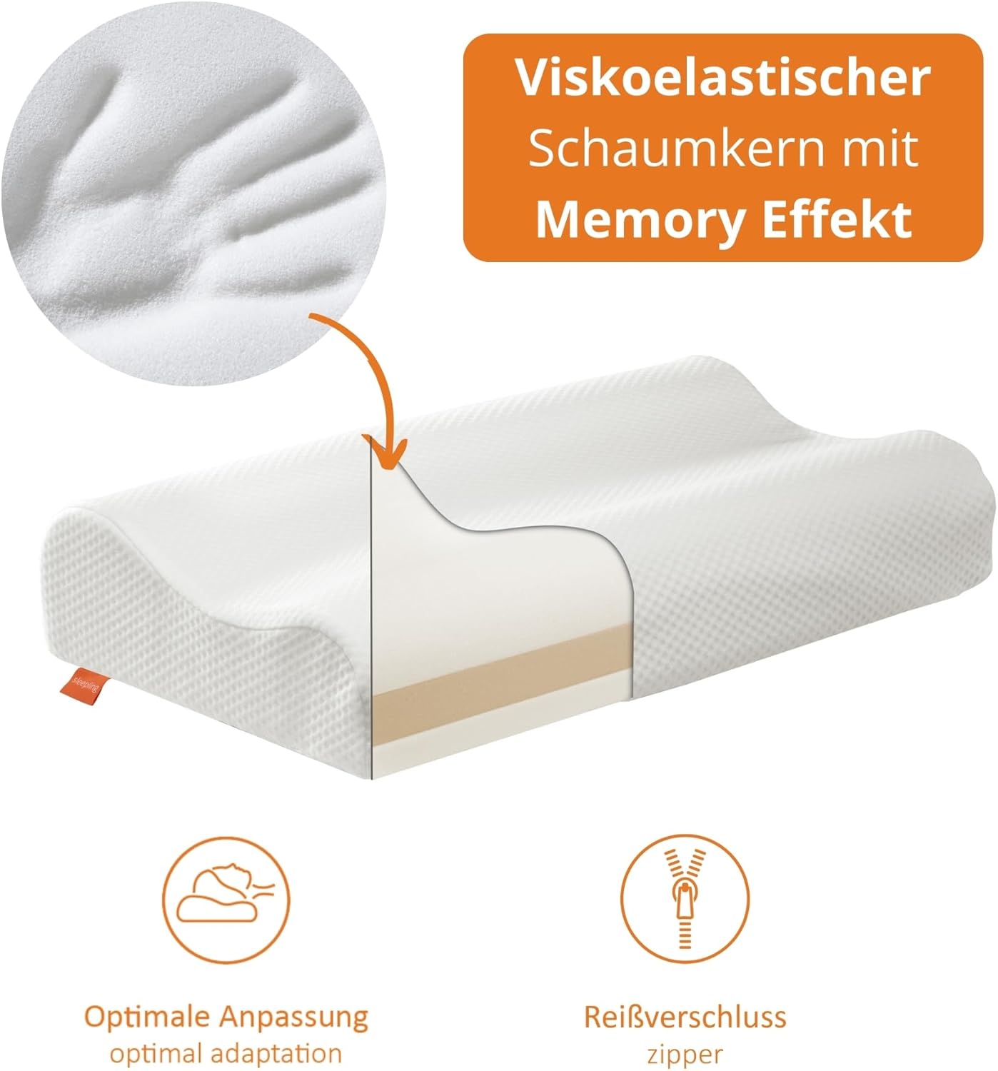 sleepling Orthopädisches Nackenstützkissen 33 x 60 cm, Kissen gegen Nackenschmerzen, Seitenschläferkissen mit Bezug, ergonomisches Kissen, Memory Foam, höhenverstellbares Nackenkissen, hergestellt in der EU – Bild 2