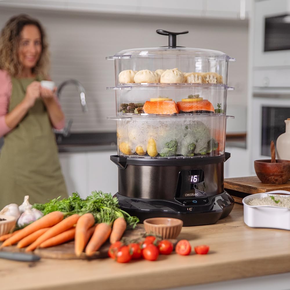 Cecotec Dampfgarer VapoVita 3000 Pro. Dampfgaren und Erhaltung von Nährstoffen und Vitaminen. 1000 W, Digital, 1 Liter Kapazität, inklusive 3 Behälter, nicht elektrische Teile spülmaschinengeeignet. – Bild 6