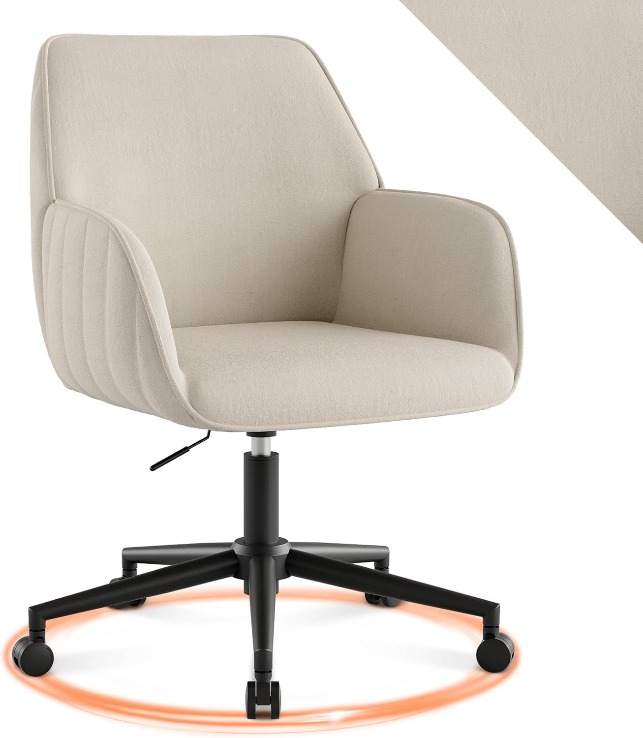Schreibtischstuhl, Bürostuhl, Heimbüro, Drehstuhl, Samt-Make-up-Stuhl mit Armlehnen, Rollen, ergonomisch, bequem, Damen, Mädchen, Schminkstuhl, höhenverstellbar, Schlafzimmer, Heimbüro, Weiß – Bild 7
