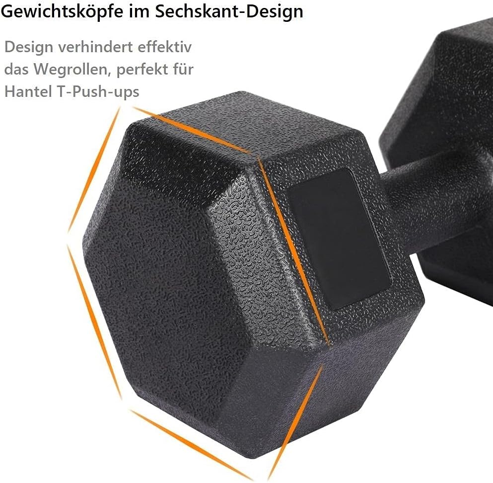 Yaheetech 2er-Set Kurzhanteln 5/7,5/10 kg, Hanteln aus Gummi, Gusseisen, Sechskant-Hanteln, Gewichte, Training für Aerobic, Gymnastik und Fitness – Bild 5