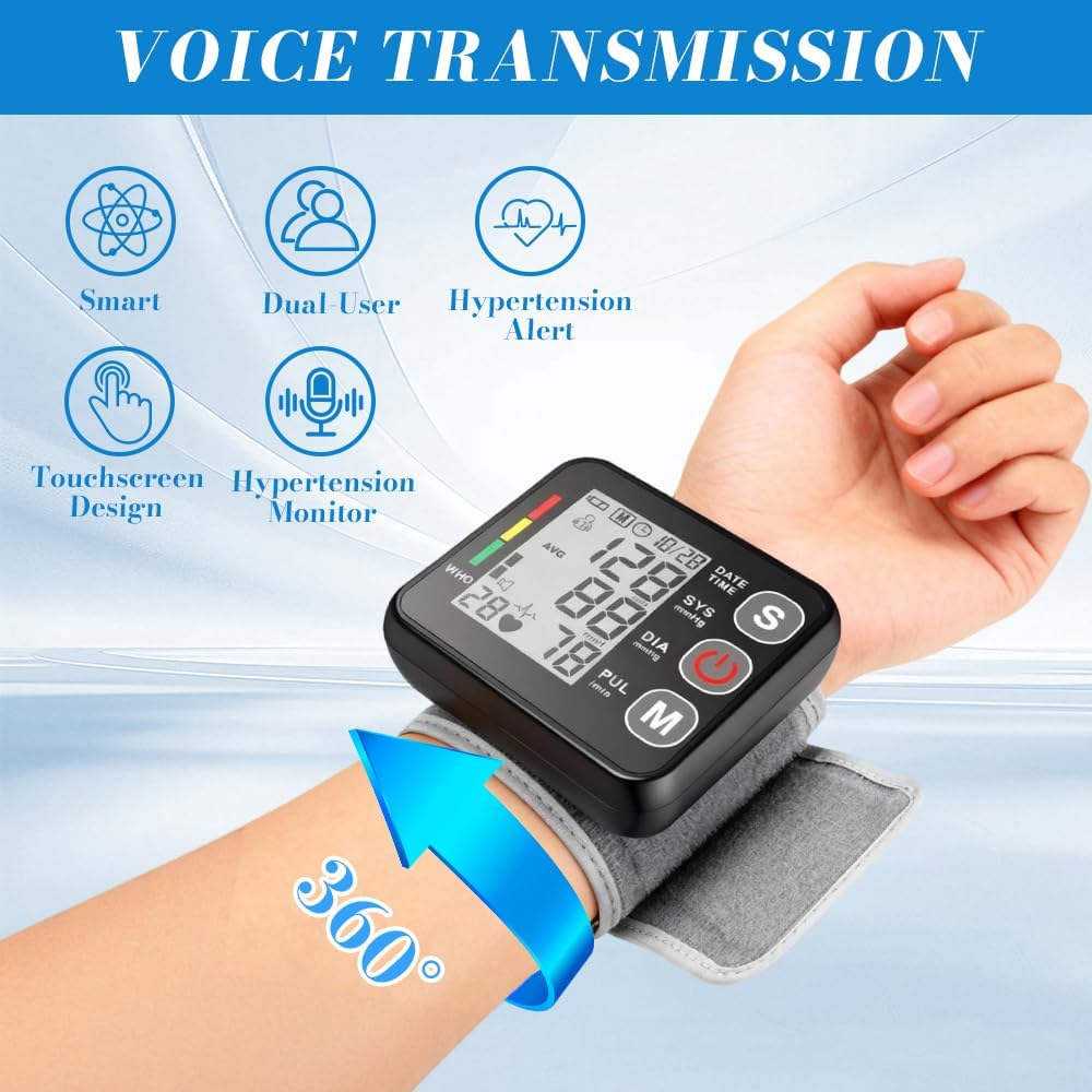 Blutdruckmessgerät für das Handgelenk, vollautomatisch, großes LED-Display, Arrhythmie-Erkennung, 2 x 99 Speicherplätze, 13,5–21,5 cm – Bild 5