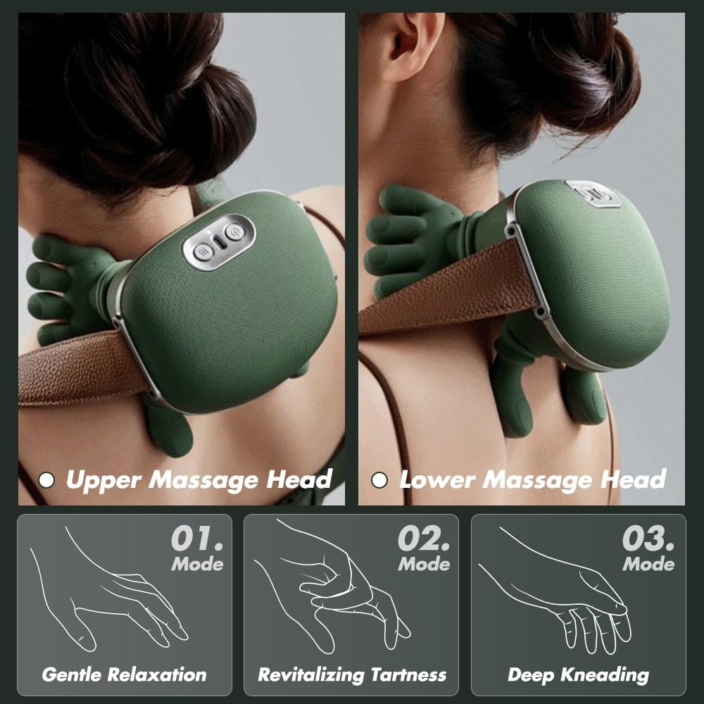 Nackenmassagegerät, Nackenmassagegerät mit 3 Massagestufen, 2 Temperaturstufen, Shiatsu-Nackenmassage, simuliertes Design einer menschlichen Hand für Zuhause, Büro, Reisen, Linderung von Müdigkeit – Bild 5