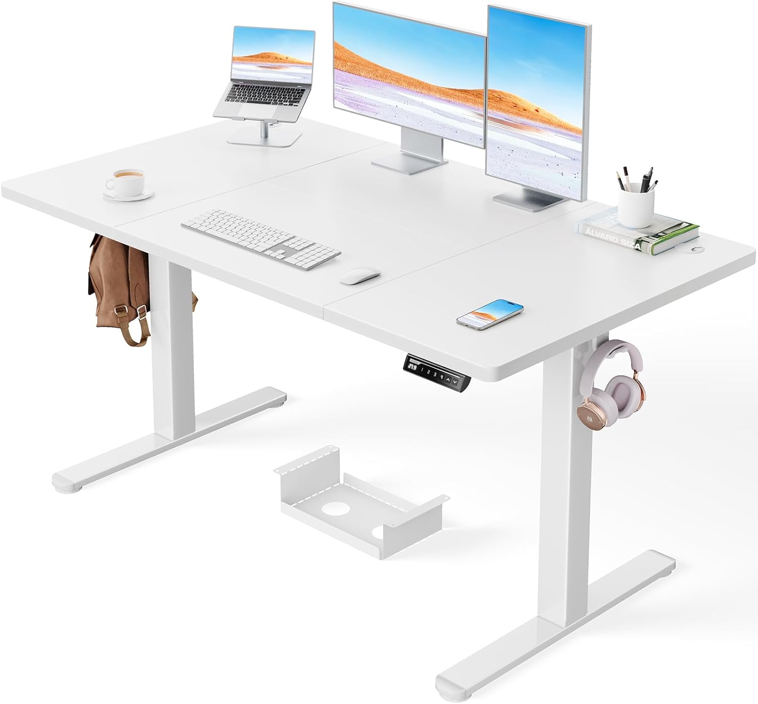 ErGear Höhenverstellbarer Schreibtisch, 140 x 80 cm, 100 kg Tragkraft, elektrischer Schreibtisch mit fortschrittlichem bürstenlosem Motor, leise Funktion, robustes Metallgestell, vierteilige Tischplatte