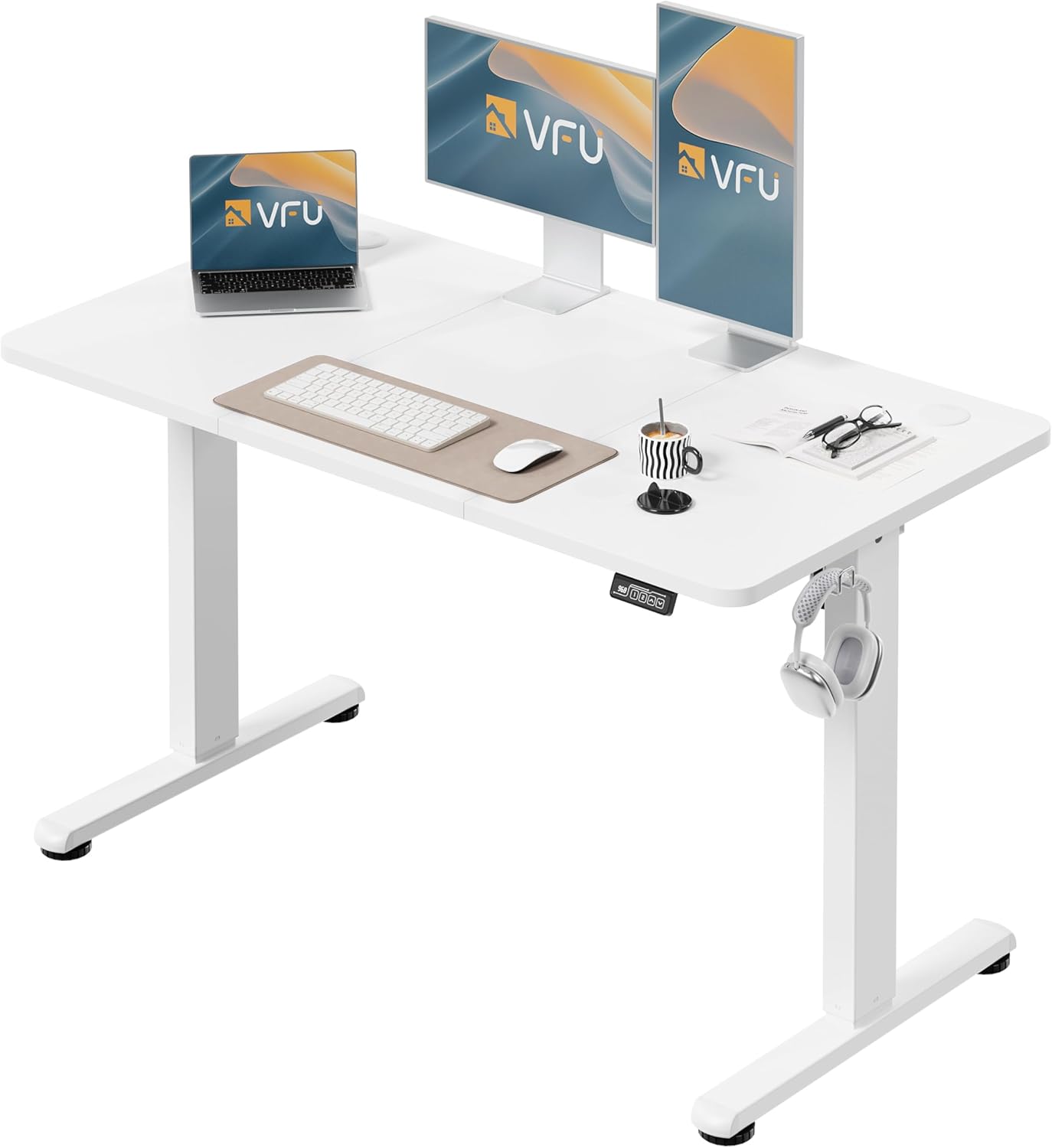 Höhenverstellbarer Schreibtisch, elektrischer Stehpult, Büro-Computertisch mit Memory-Funktion, weiß, 120 x 60 cm