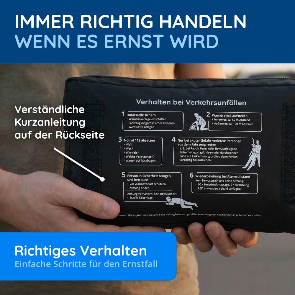 KFZ-Verbandstasche nach aktueller DIN 13164:2022, gültig für 2023 nach StVO, Verbandskasten/Verbandskasten/Verbandkasten Auto/Motorrad, schwarz – Bild 6