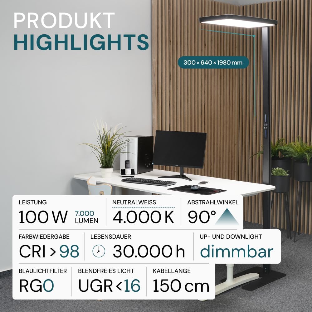 LUXULA LED-Büro-Stehleuchte, dimmbar, CRI>98 Vollspektrum, UGR – Bild 2