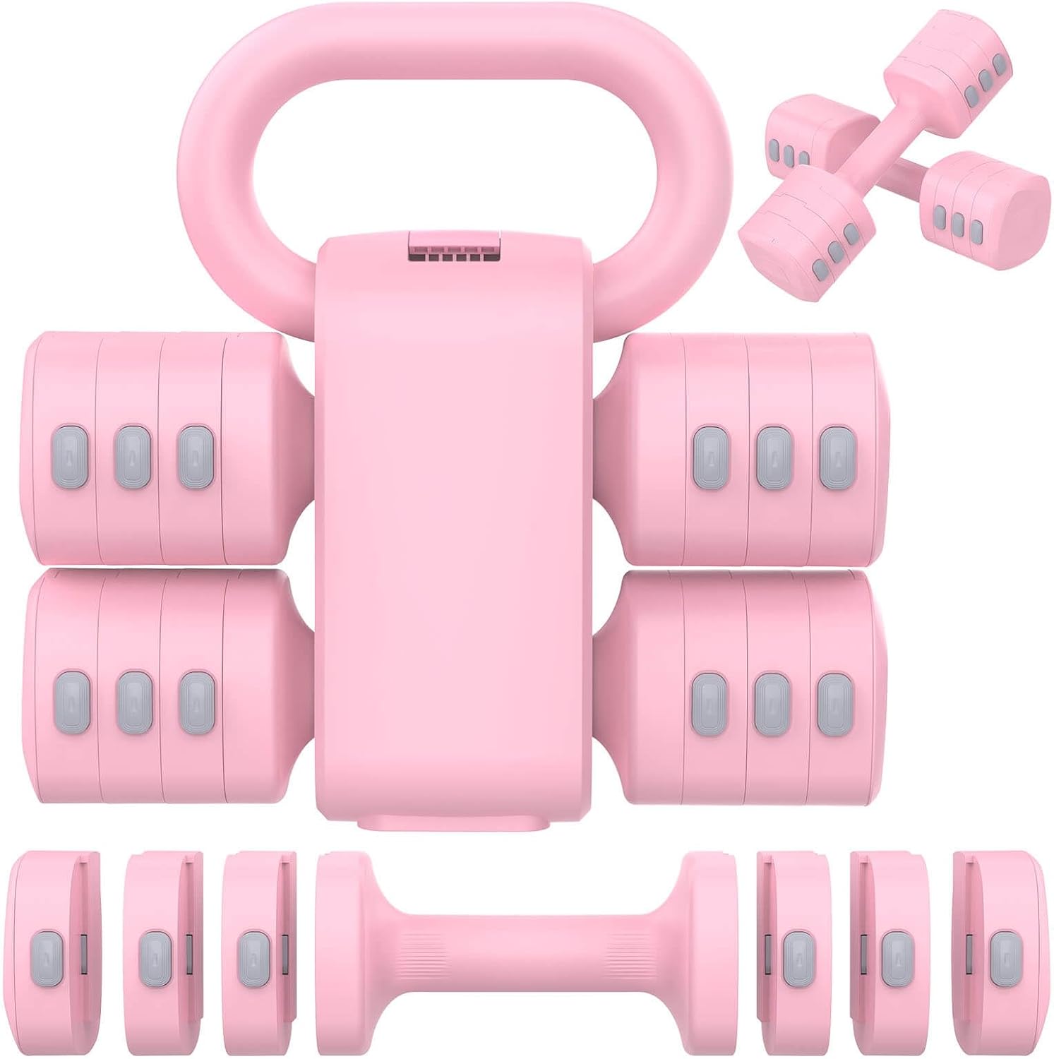2-in-1 verstellbares Kurzhantel- und Kettlebell-Set für Damen, 4 Stufen (1–2,5 kg), Kurzhantel-Hantel-Set, verstellbar, Krafttrainingsgerät für Ganzkörpertraining
