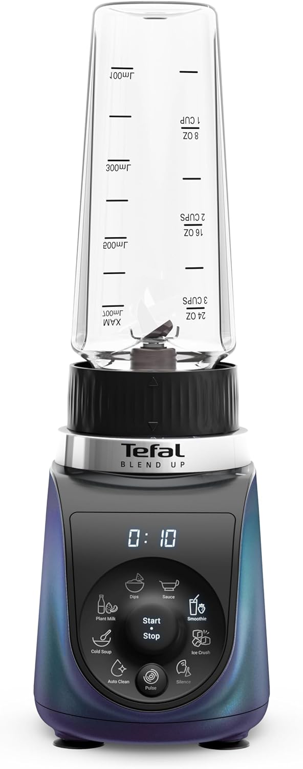 Tefal Blend Up BL19H4F0 Mini-Mixer, 8 Automatikprogramme, Pulse-Funktion, abnehmbare Powelix-Klingen, inklusive 2 On-the-Go-Flaschen (400 + 700 ml), Silence-Modus, kompaktes Design, 1000 Watt, blau – Bild 2