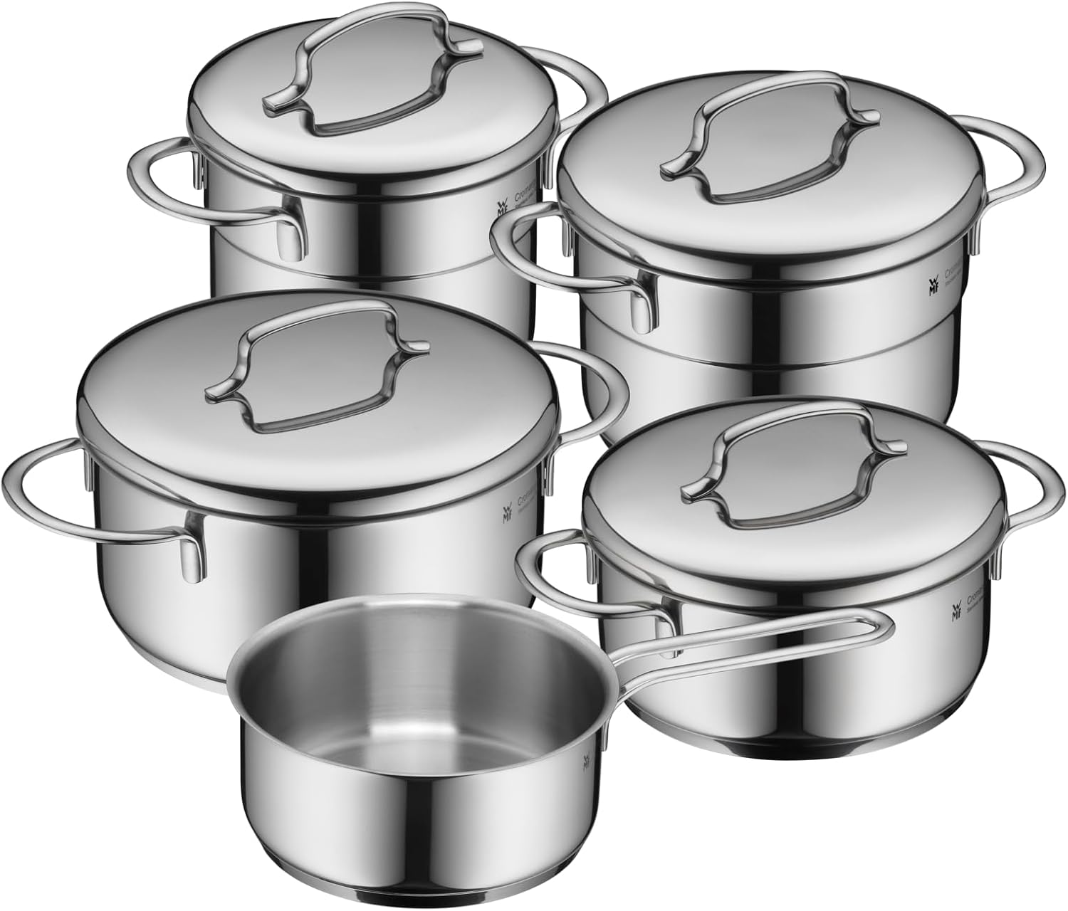 WMF Mini Vorteils Topfset klein Induktion, 5-teilig, Kochtopfset mit Metalldeckel, Cromargan Edelstahl, stapelbares Topfset, ideal für kleine Portionen