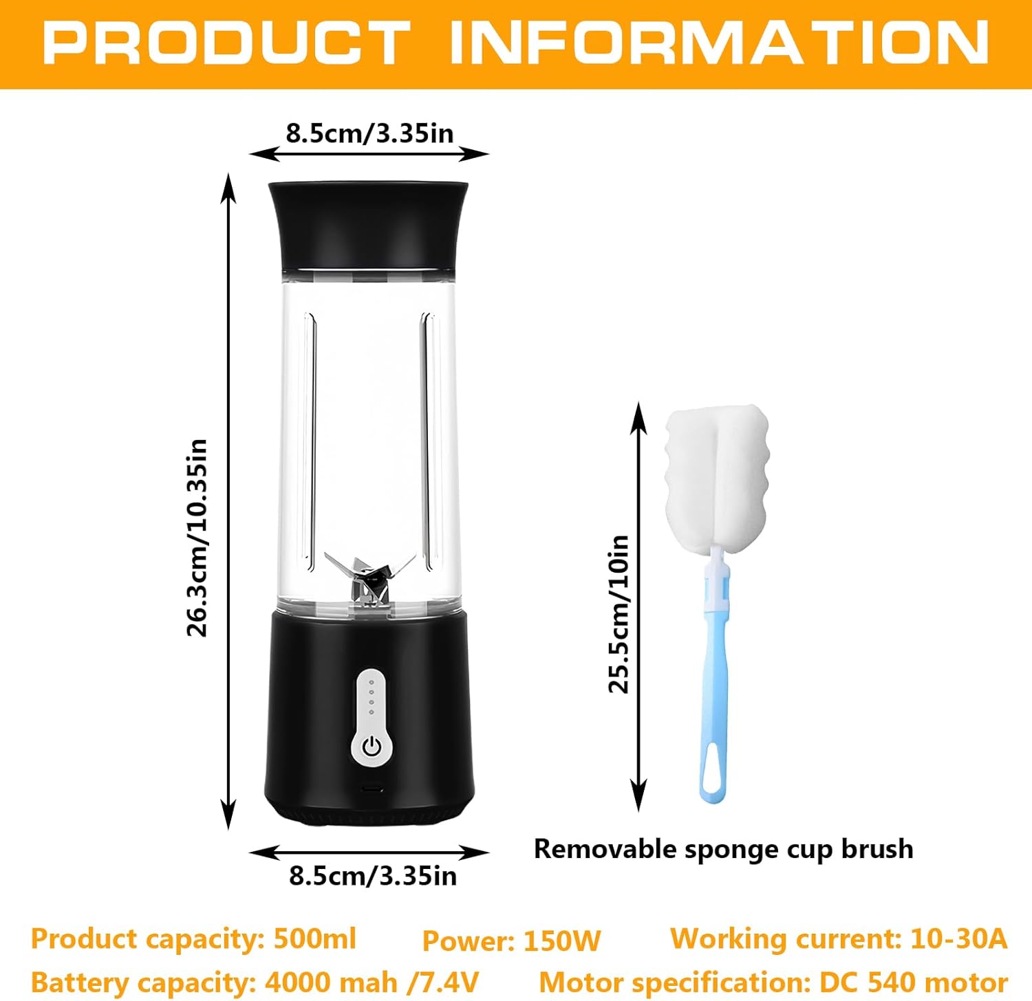 Vegena Smoothie Maker, tragbarer Mixer, 500 ml, Mixer, schwarz, tragbarer Mixer, wiederaufladbarer 4000-mAh-Mixer, Smoothie-Maker für Saft, Shake, Smoothie und Babynahrung für Sport, Outdoor, Reisen – Bild 2