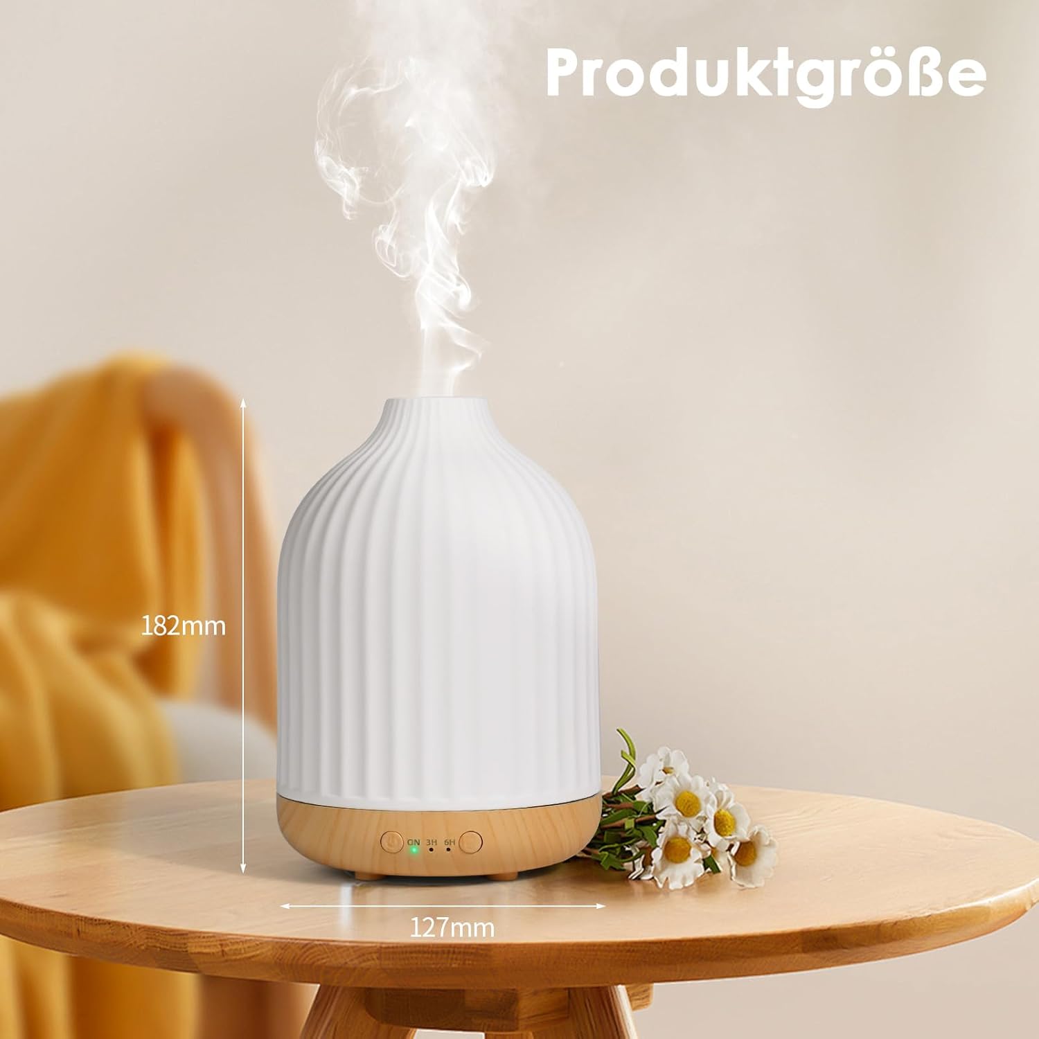 Aromadiffusor für ätherische Öle, 250 ml, Ultraschall-Luftbefeuchter, Duftöl, Ölbrenner, Aromatherapie-Diffusor für Yoga, Büro, Schlafzimmer (weiß, 250 ml) – Bild 6