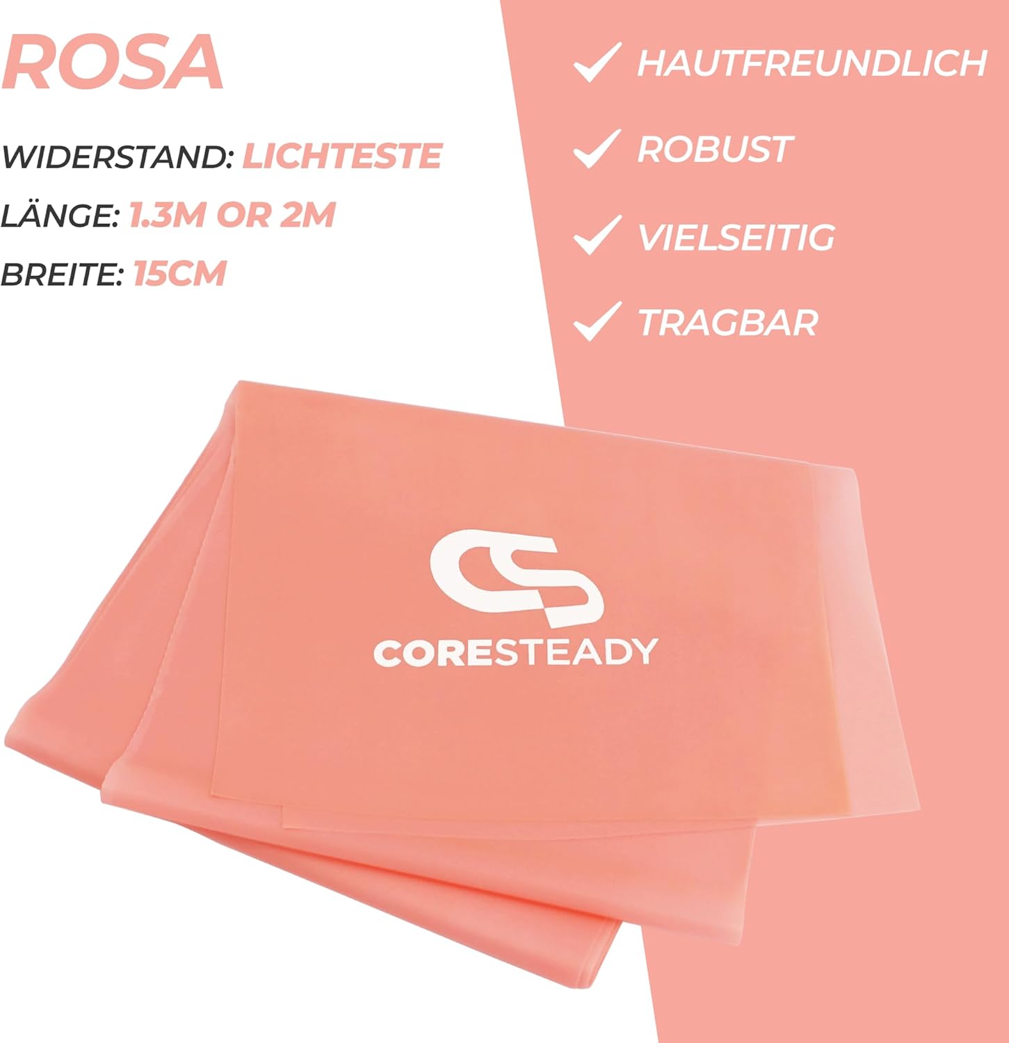 Coresteady Gymnastikband für Männer und Frauen – Fitnessband ohne Zurückschnellen für Krafttraining – Gummiband Sport für Fitness, Pilates, Physio und Yoga – Mit Trainingsanleitung – Bild 2