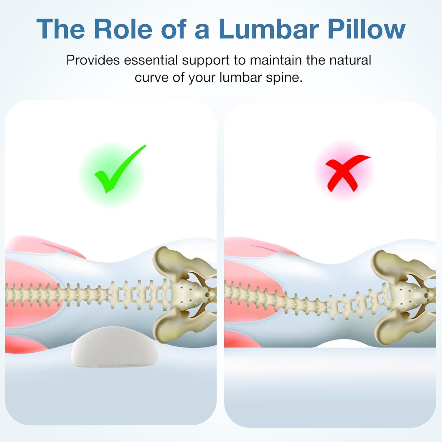 Cozary Orthopädisches Lendenkissen, 55 x 25 x 8 cm, ergonomischer Rücken mit Memory-Schaum, Rückenkissen zum Schlafen, Linderung von Schmerzen im unteren Rücken, Sofa, Bürostuhl, waschbarer Bezug, grau – Bild 3