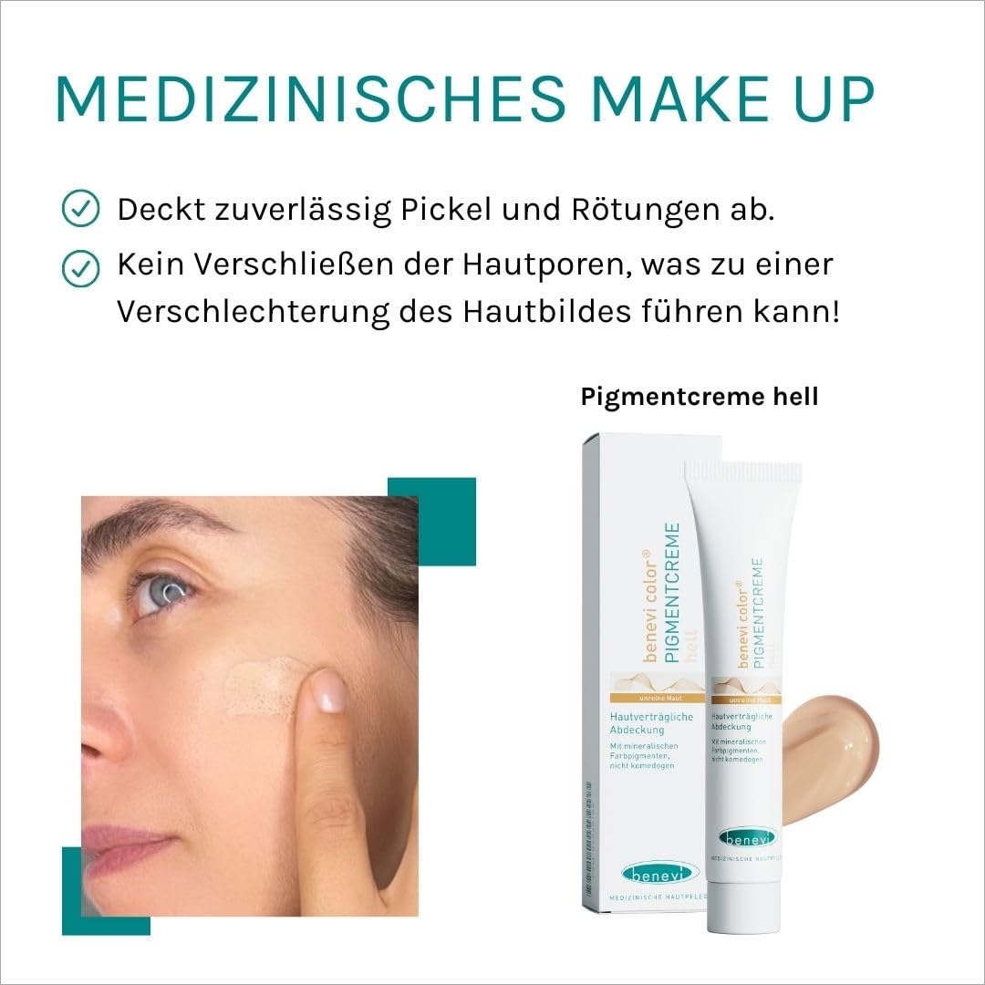 Benevi Pigment Cream 20 ml zum gezielten Abdecken von Rötungen, Pickeln, Unreinheiten oder als Make-up-Ersatz. Kaschiert zuverlässig erweiterte und rote Äderchen bei Couperose und Rosacea (leicht) – Bild 3