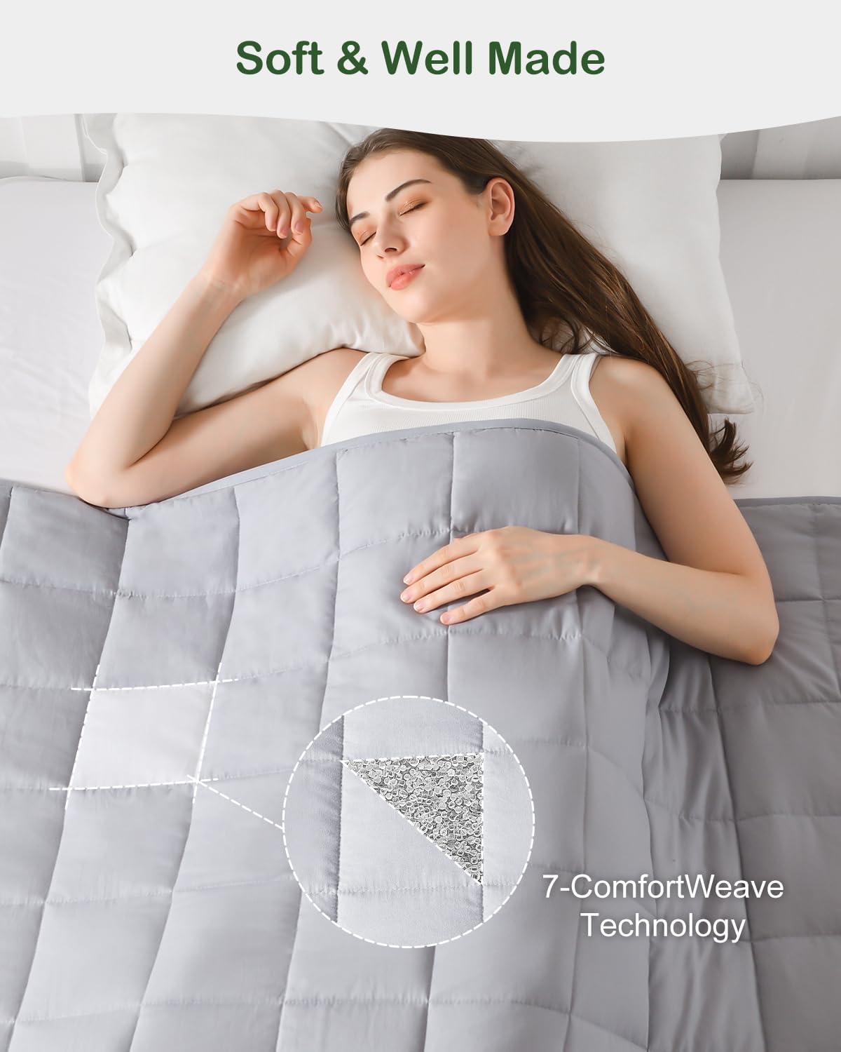Sivio Gewichtsdecke für Erwachsene 6 kg, atmungsaktive Gewichtsdecke, weiches Material mit Glasperlen für alle Jahreszeiten, Schlafsofa, 135 x 200 cm, Grau – Bild 5
