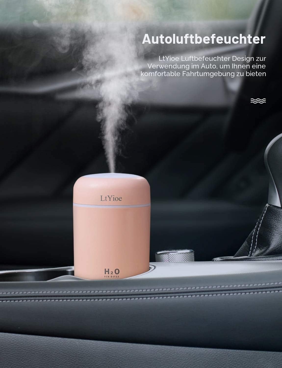 LtYioe Luftbefeuchter, persönlicher Desktop-Mini-Luftbefeuchter mit bunter, kühler Nachtlichtfunktion, automatischer Abschaltung und superleise für Auto, Büro, Schlafzimmer (Pink) – Bild 4