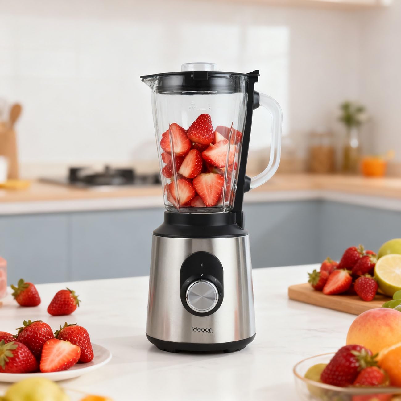 ideoon Edelstahl-Power-Standmixer mit 1,5-l-Glasbehälter, Küchenmixer, 1000 W für Shakes, Smoothies, Saucen oder Zerkleinern von Obst und Gemüse – Bild 7