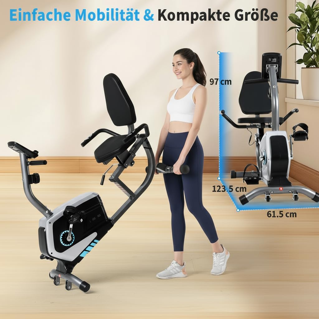ISE Ergometer Heimtrainer mit Magnetbremssystem, Transporträdern, Pulssensoren und LCD-Display, 8 einstellbare Widerstandsstufen – Bild 8